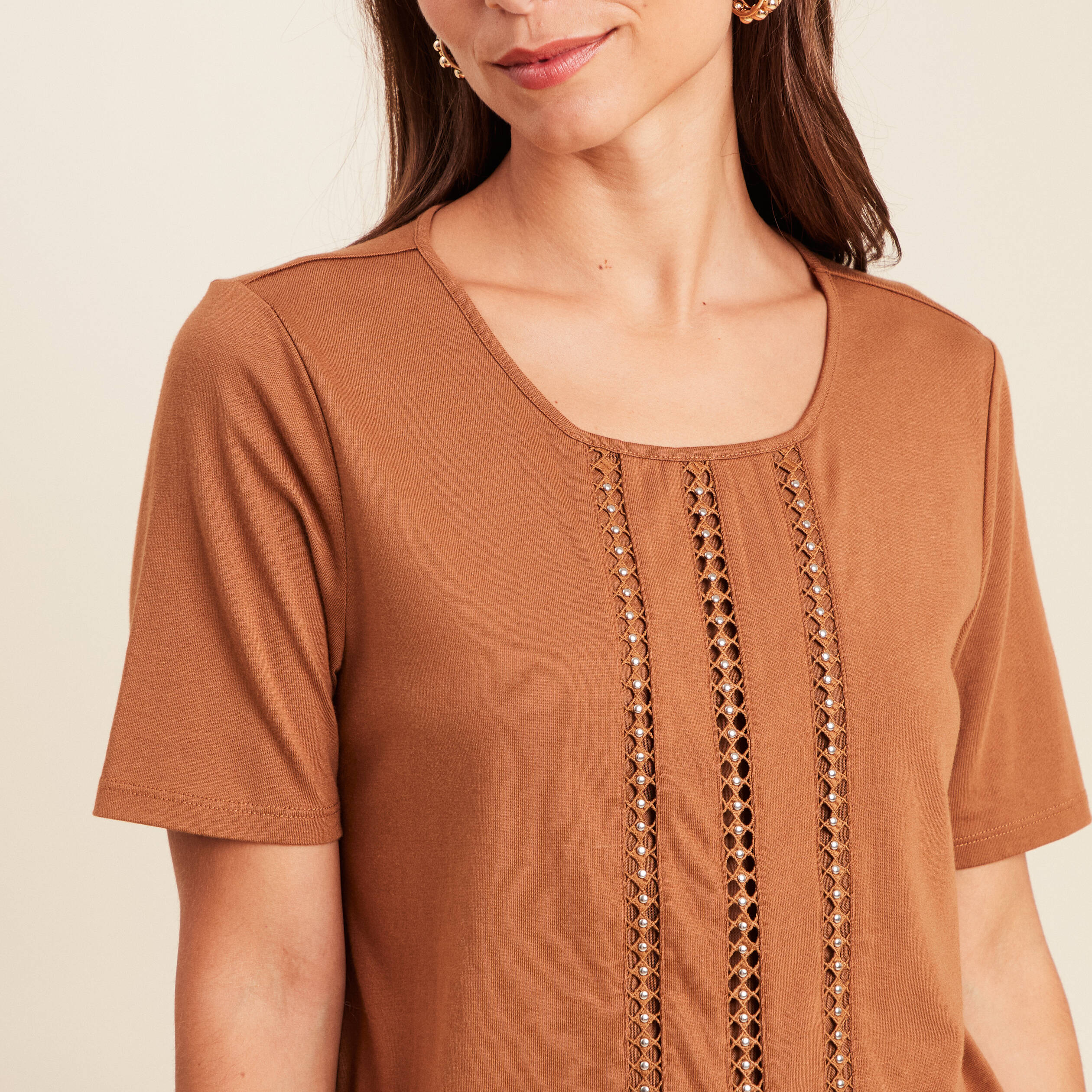 t shirt manches courtes marron femme T-shirt manches courtes marron femme