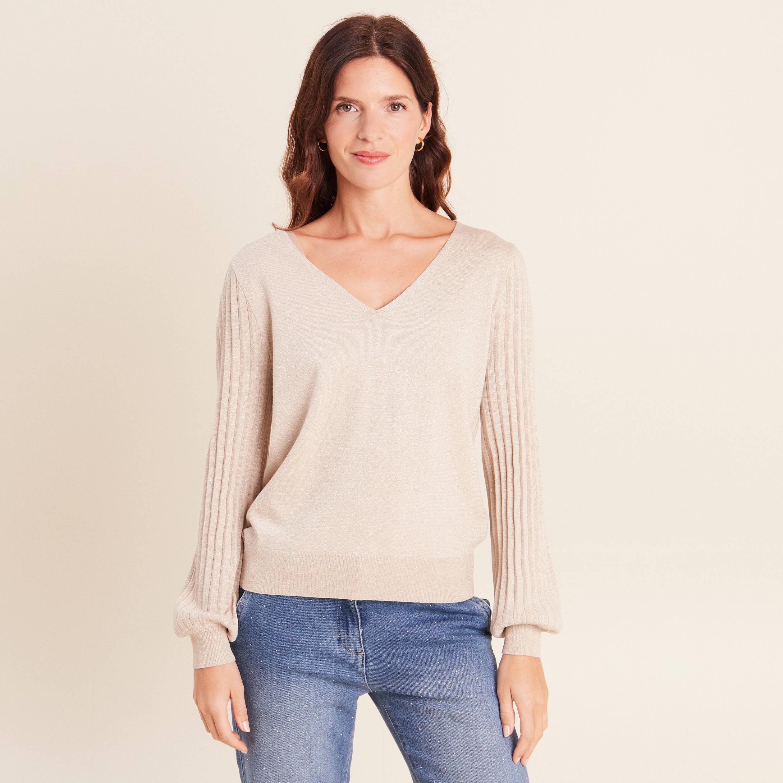 Pull manches longues couleur or femme