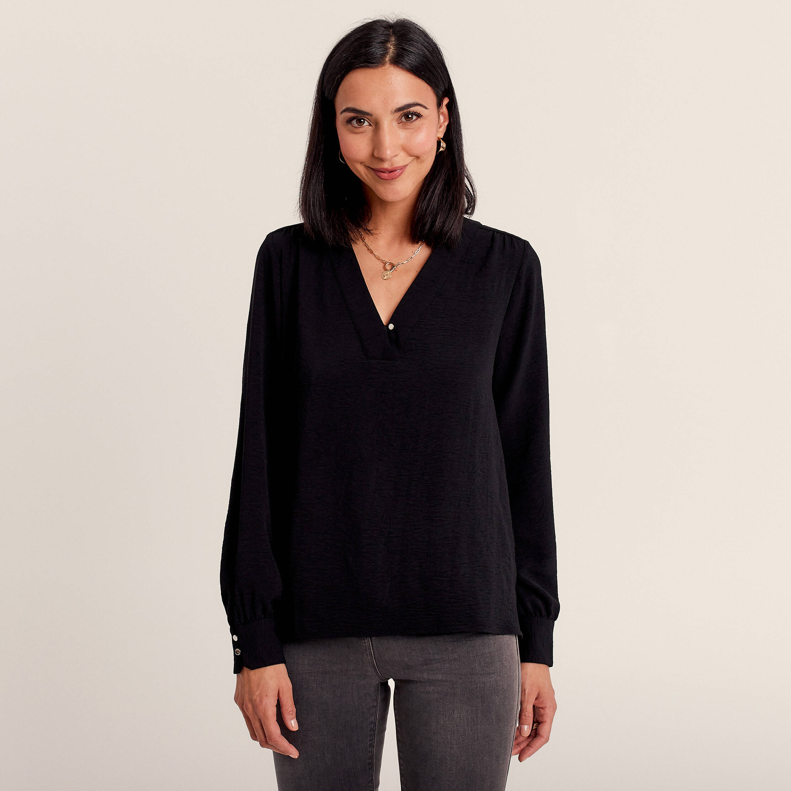 Blouse manches longues noir femme
