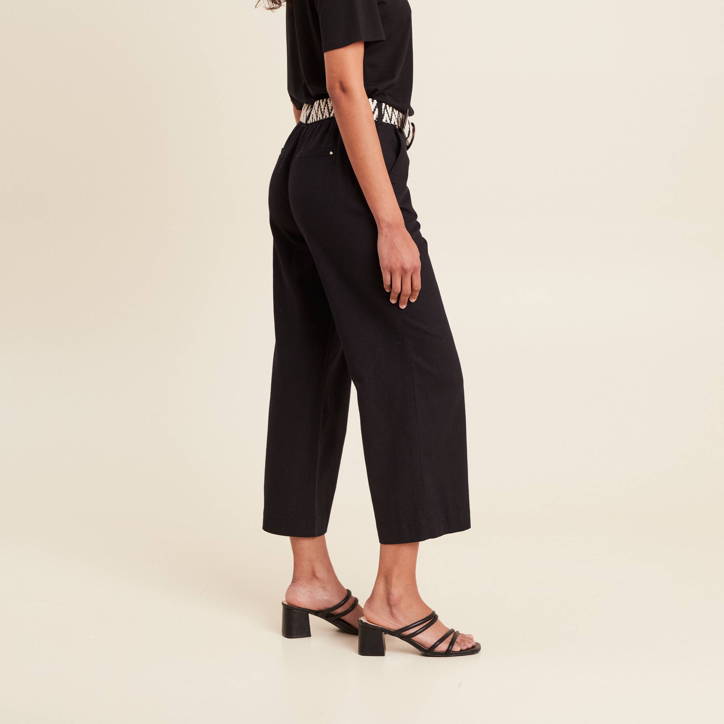 pantalon large 78eme ceinture noir femme Pantalon large 7/8ème ceinturé noir femme