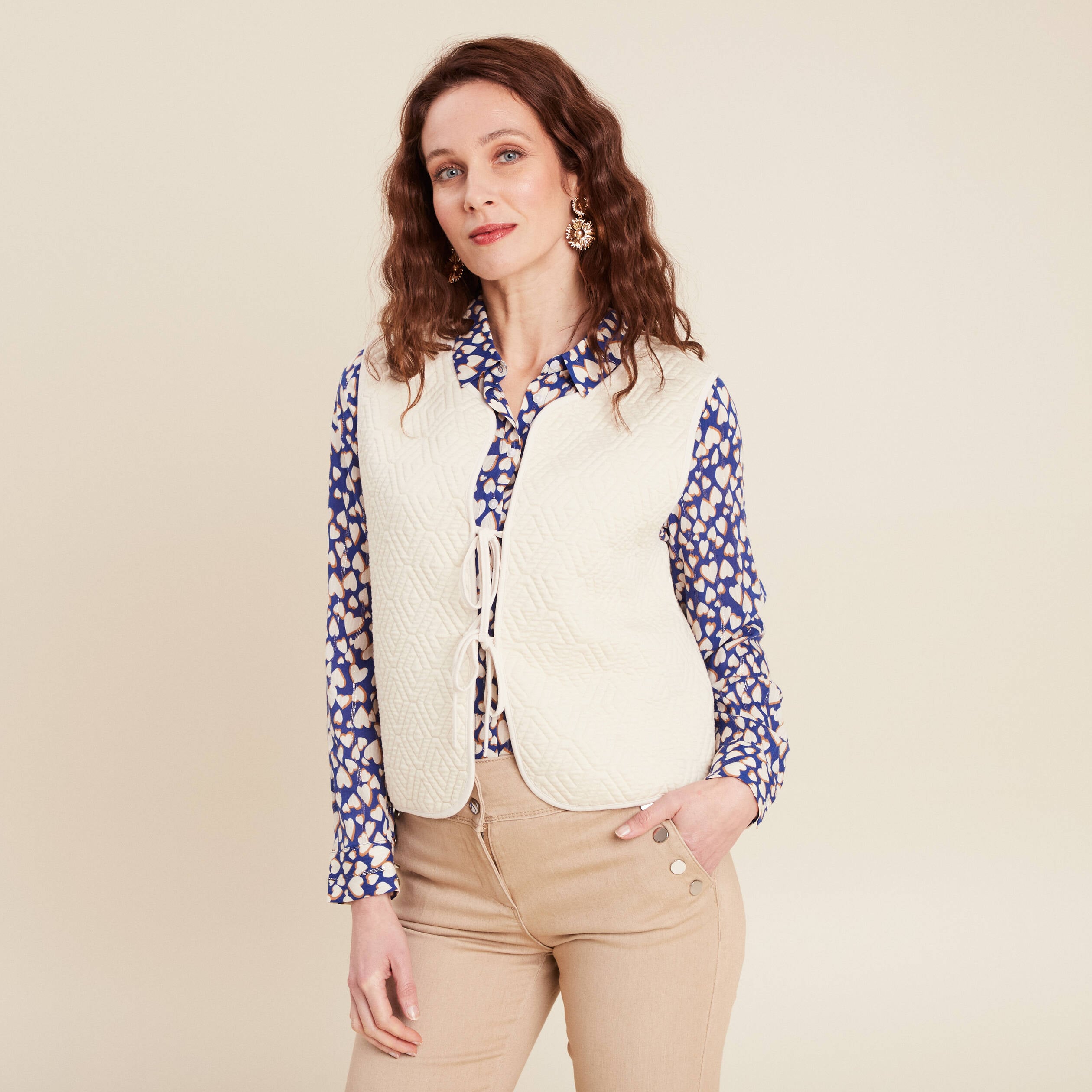 Gilet sans manches matelass&eacute; ecru femme