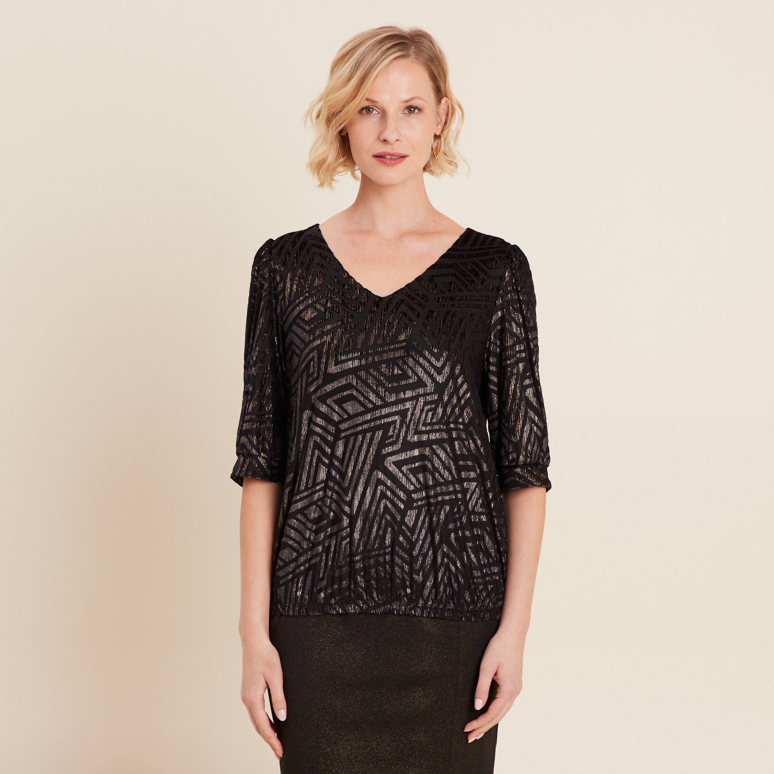 t shirt manches 34 noir femme T-shirt manches 3/4 noir femme