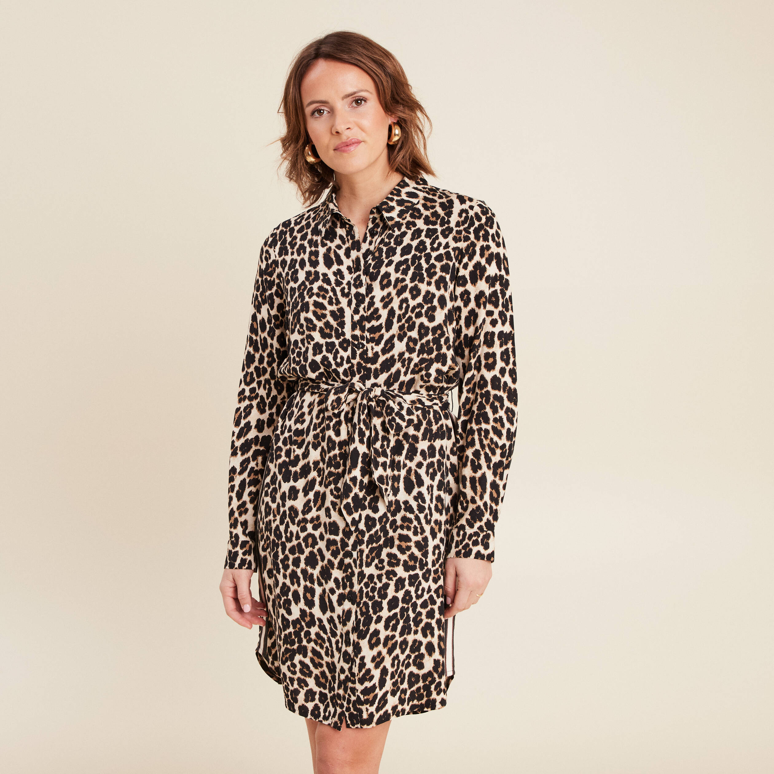 robe droite fluide ceinturee creme femme Robe droite fluide ceinturée creme femme