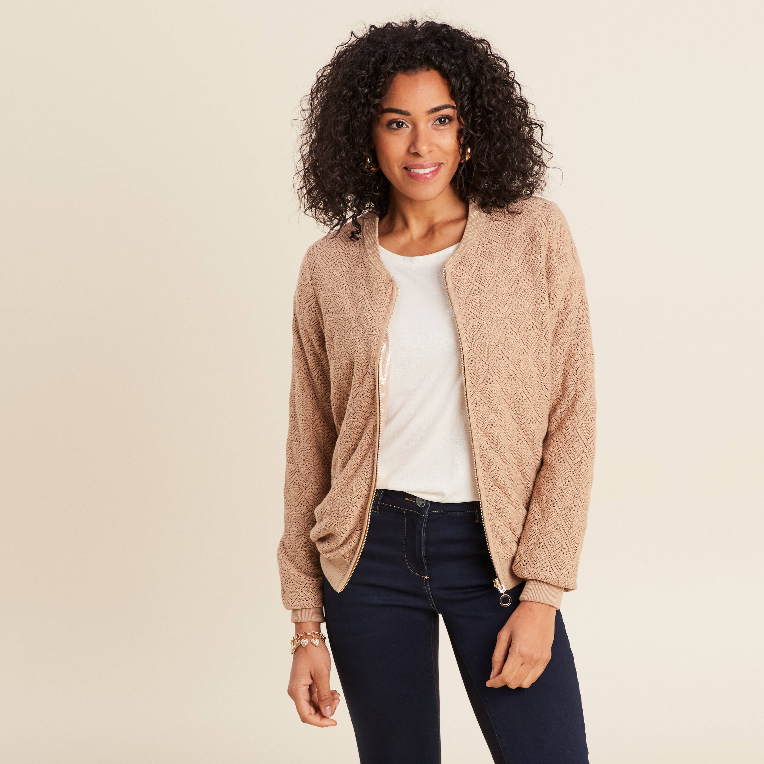gilet reversible ajoure sable femme Gilet réversible ajouré sable femme