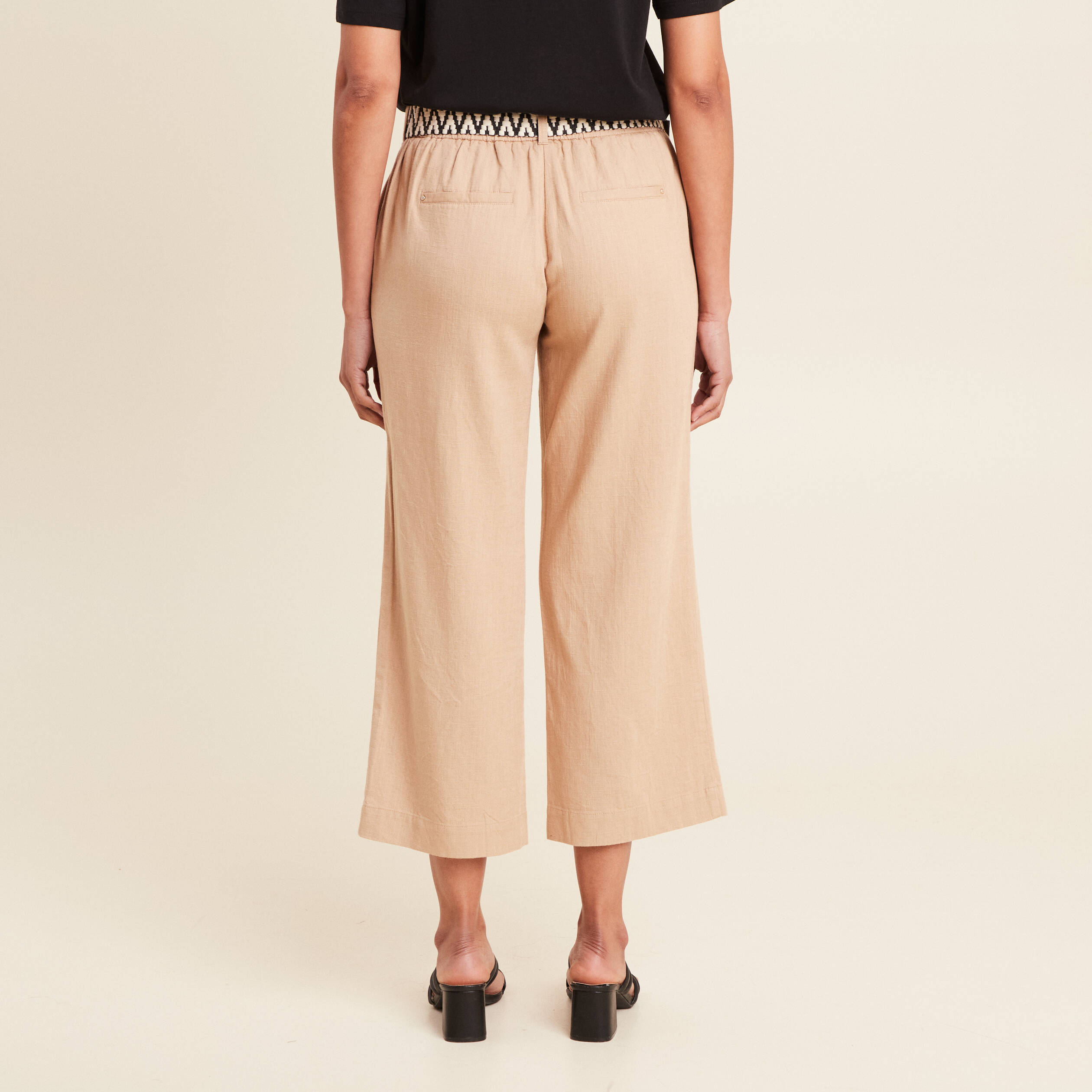 pantalon large 78eme ceinture sable femme Pantalon large 7/8ème ceinturé sable femme