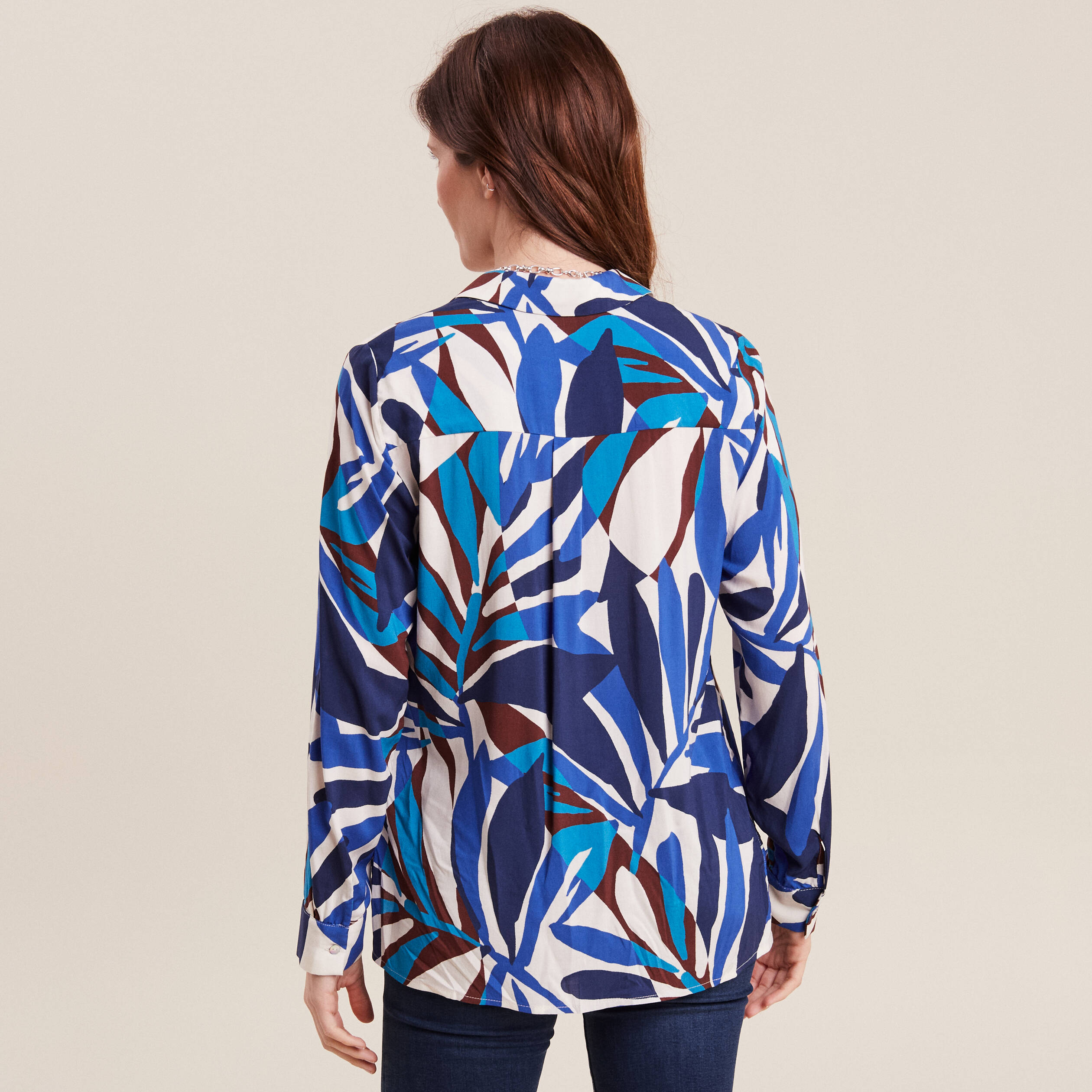Chemise manches longues bleu femme