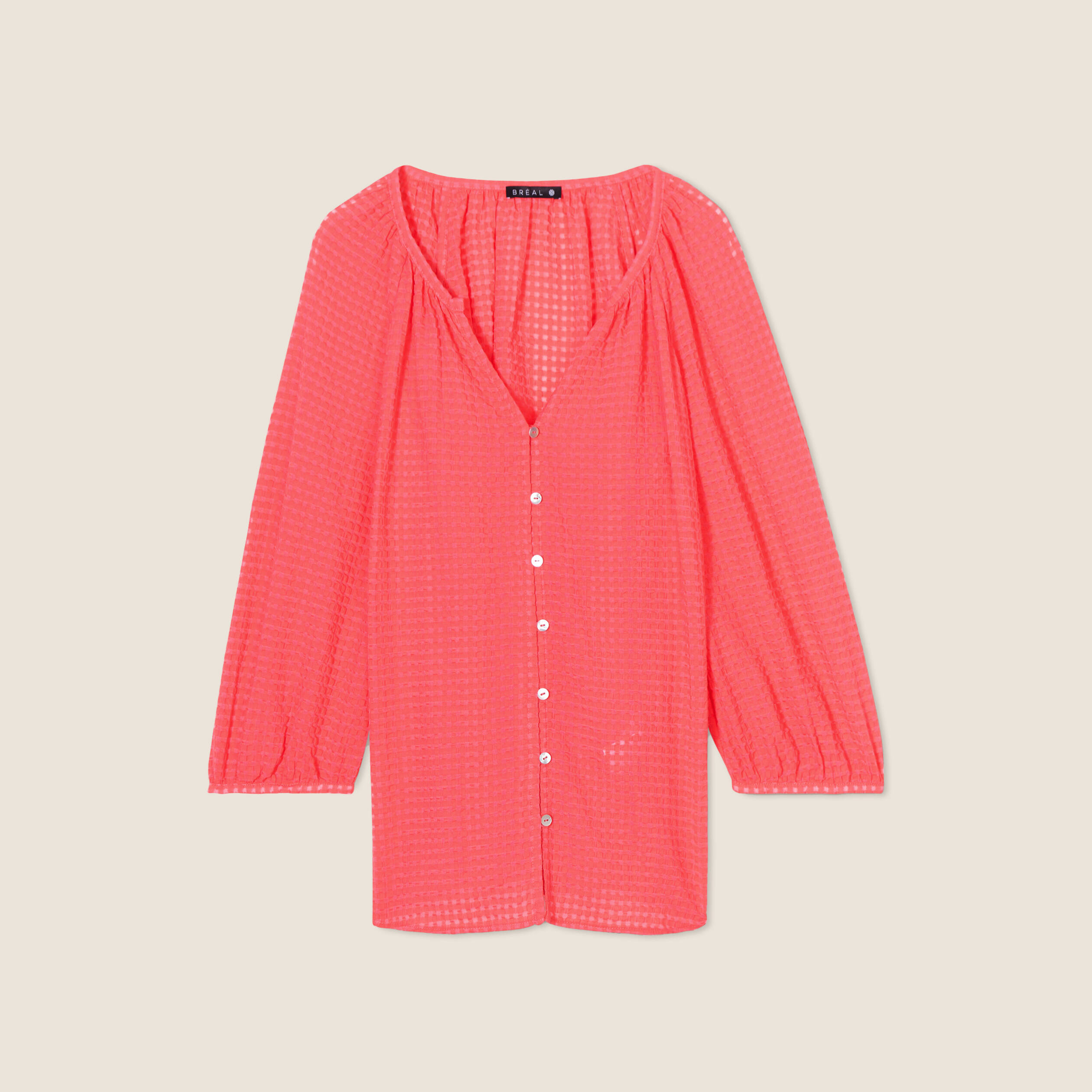blouse manches 34 rose cerise femme Blouse manches 3/4 rose cerise femme