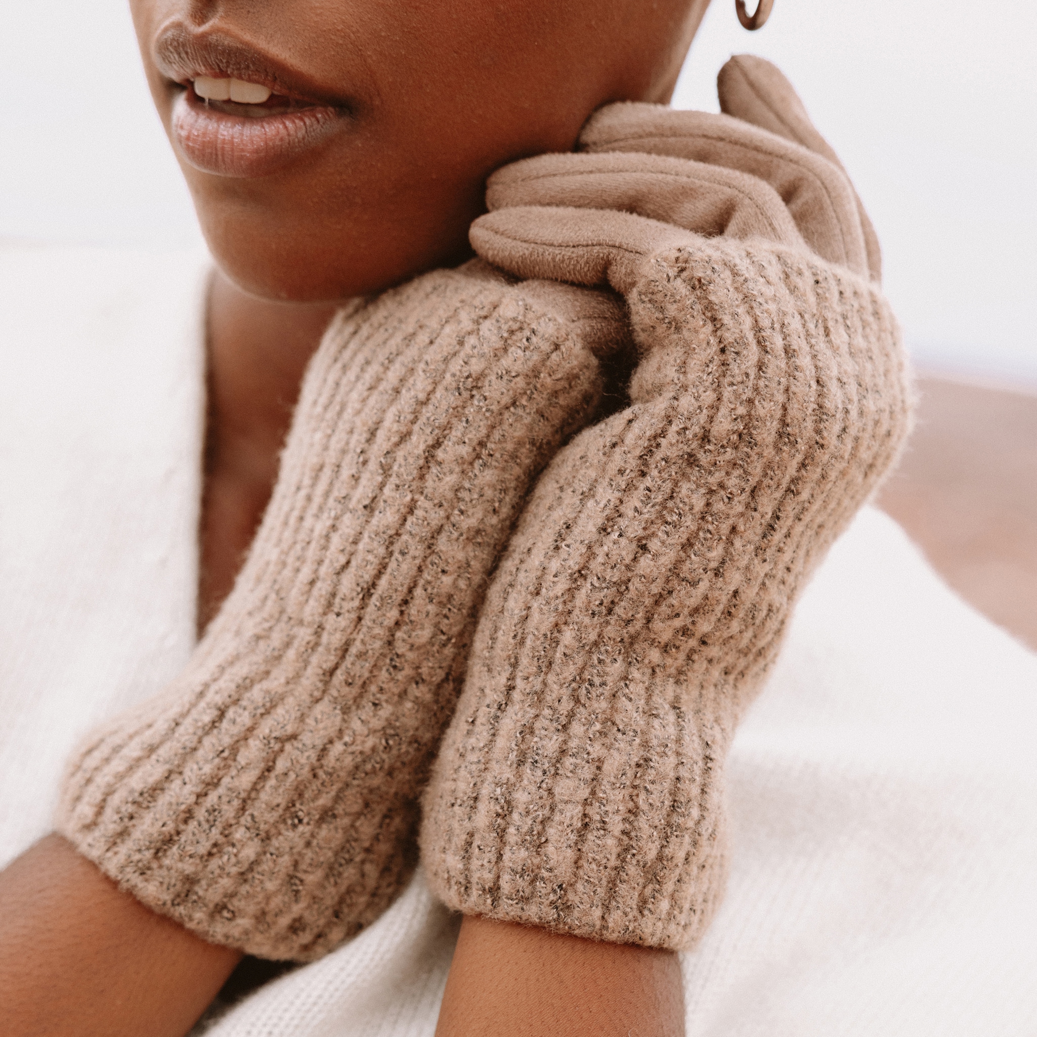 Gants avec mitaines amovibles taupe femme