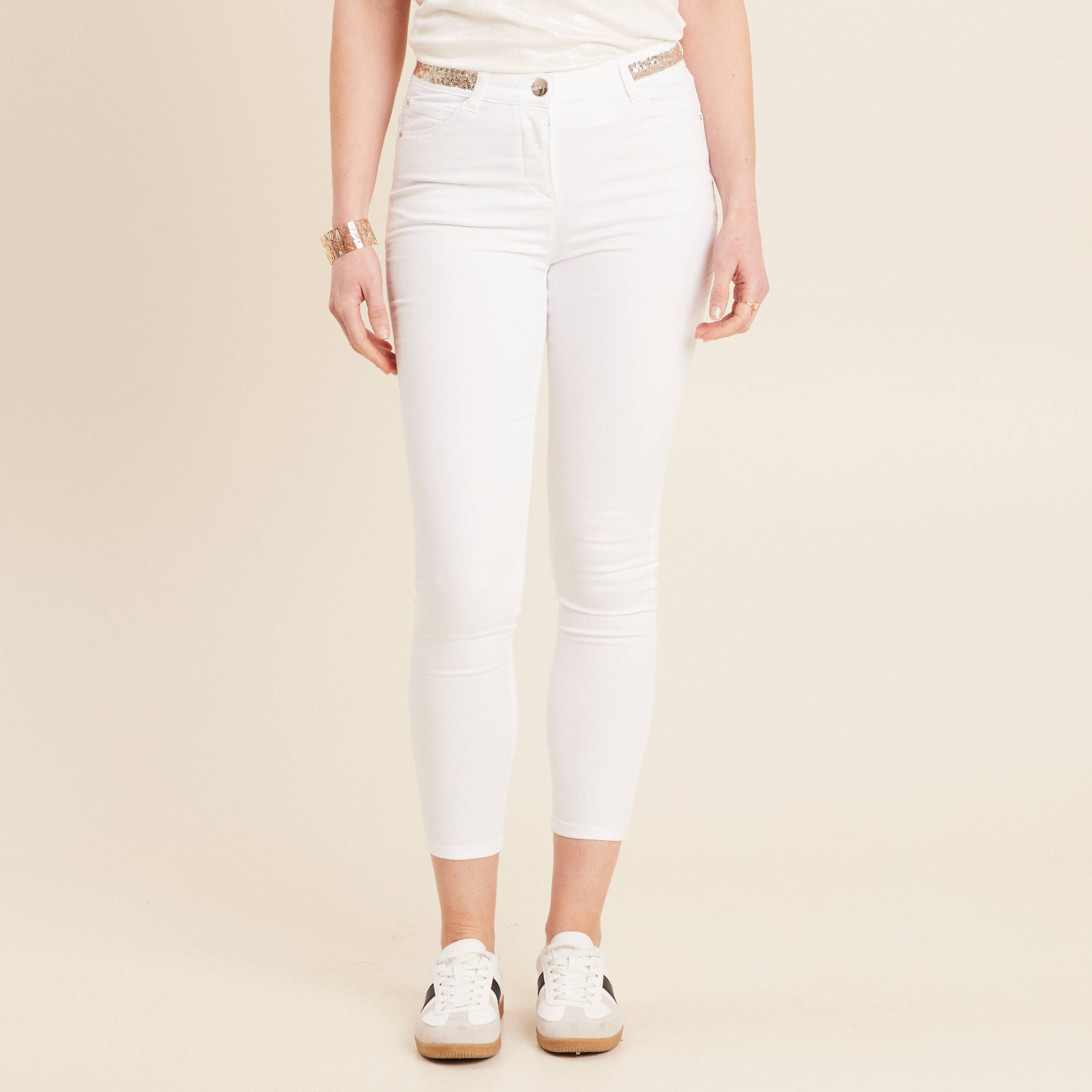 pantalon ajuste sequins blanc femme Pantalon ajusté sequins blanc femme