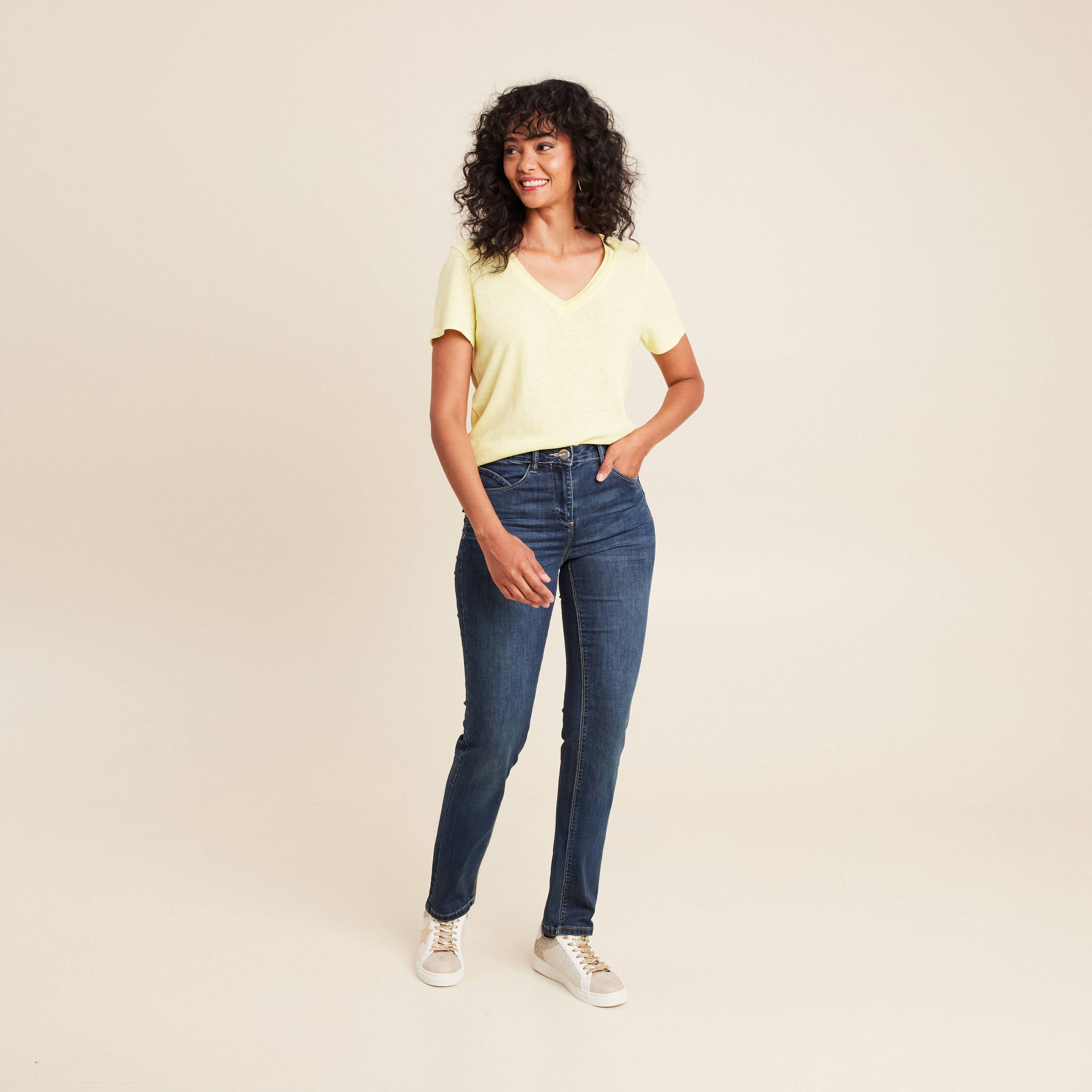 Jeans Femme Jean Taille Regular Jean Ajusté Taille Standard Long