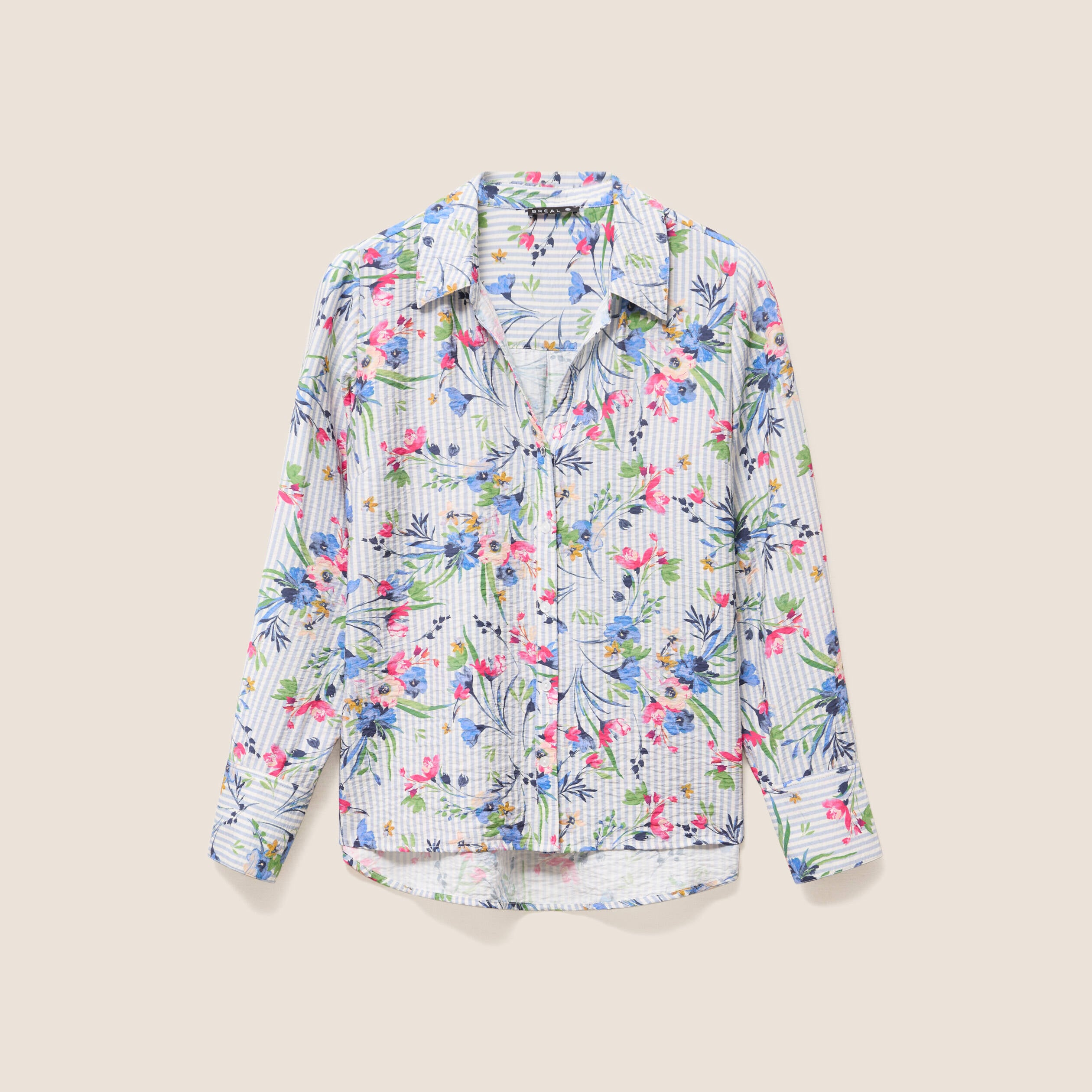 Chemise droite manches longues bleu femme