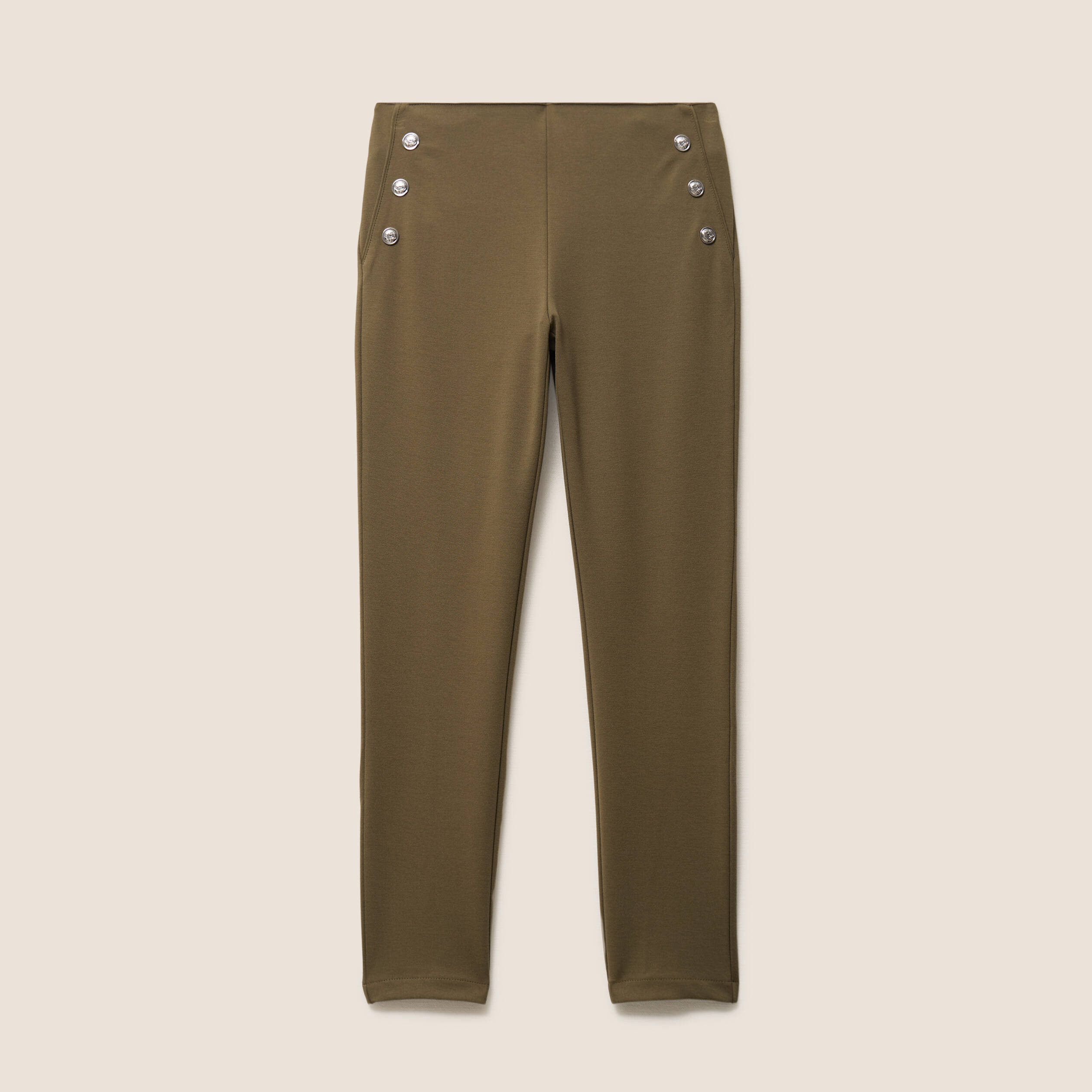 Legging 7/8&egrave;me taille bascul&eacute;e en maille vert kaki femme