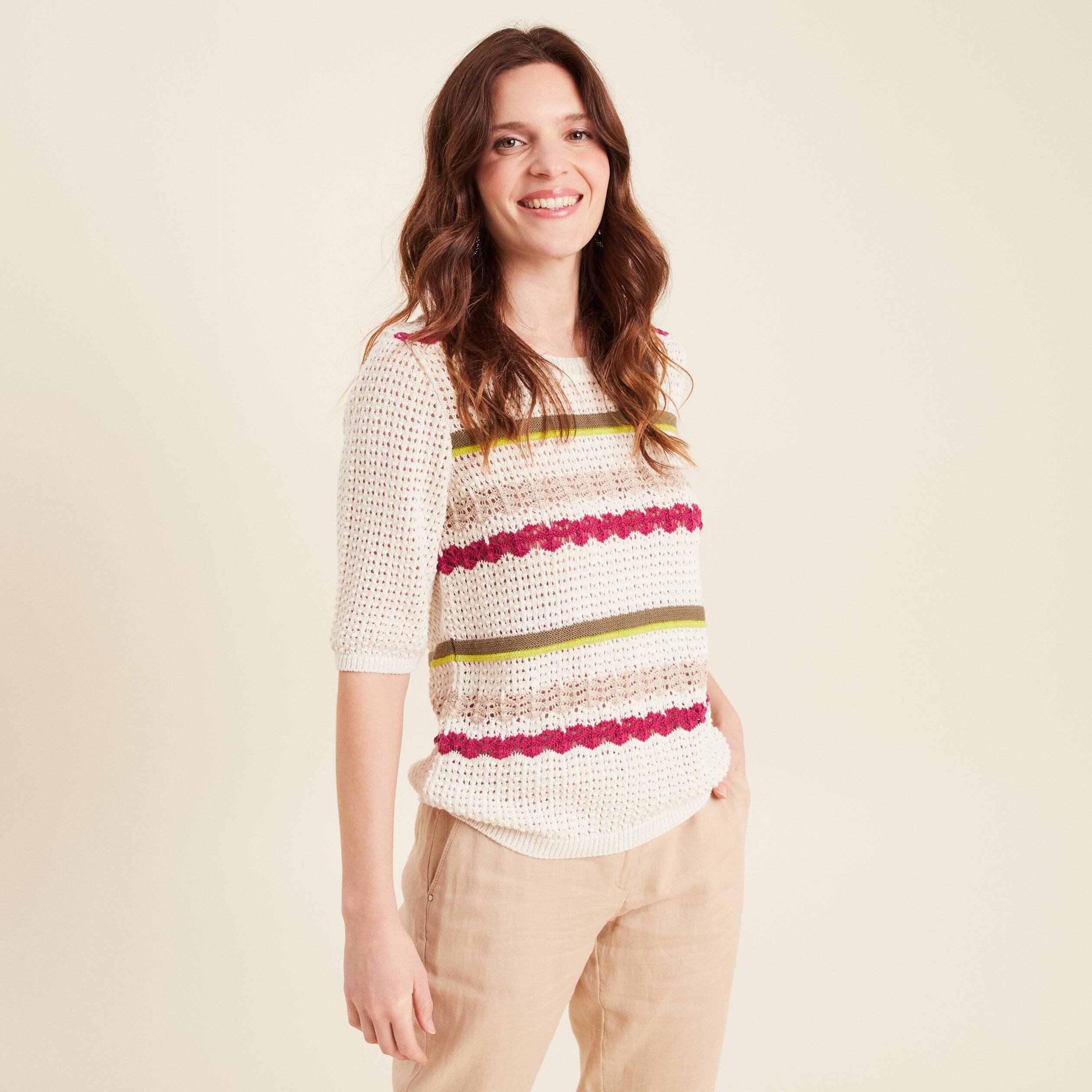 pull dentelle col bateau multicolore femme Pull dentelle col bateau multicolore femme