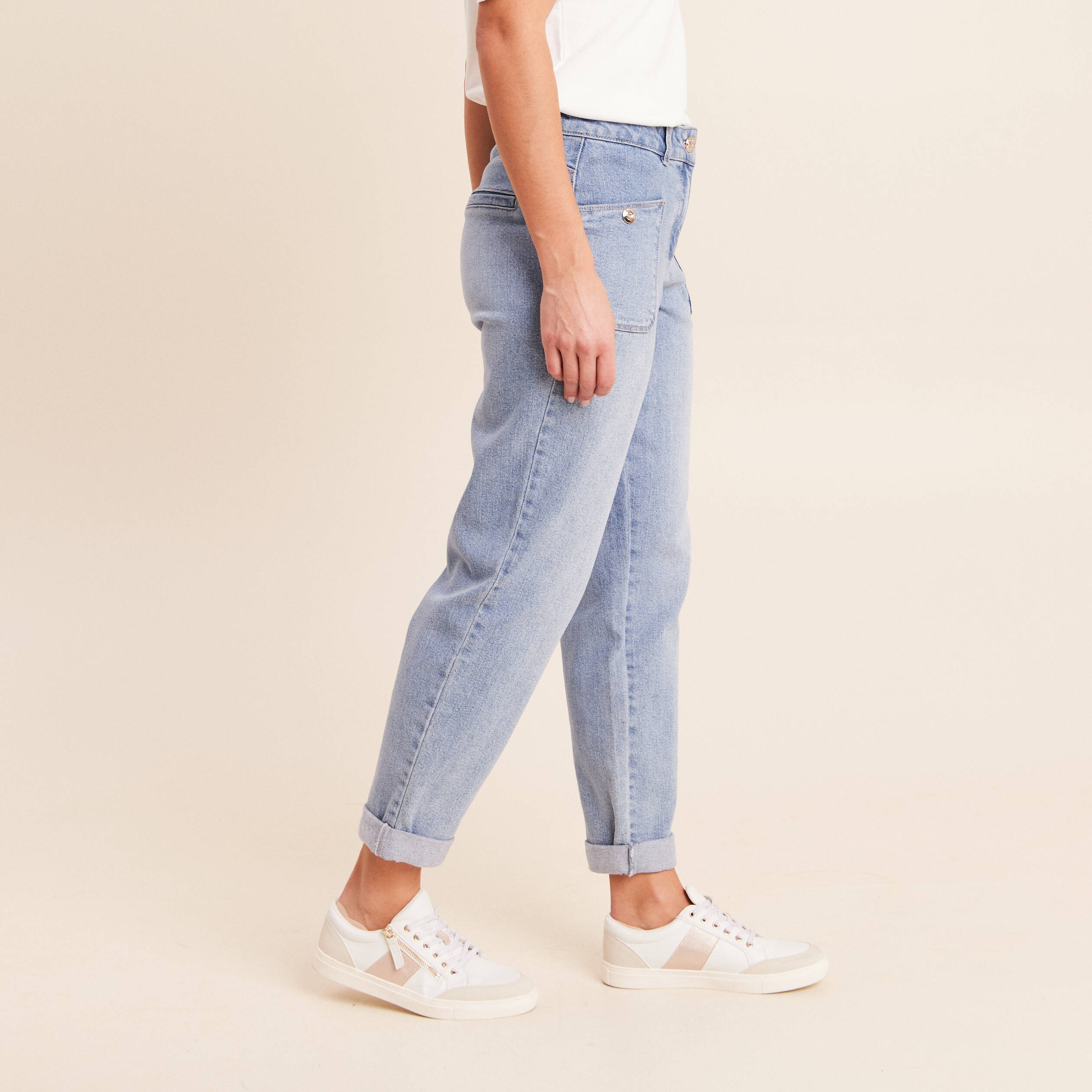Jean coupe mom 7/8&egrave;me denim double stone femme