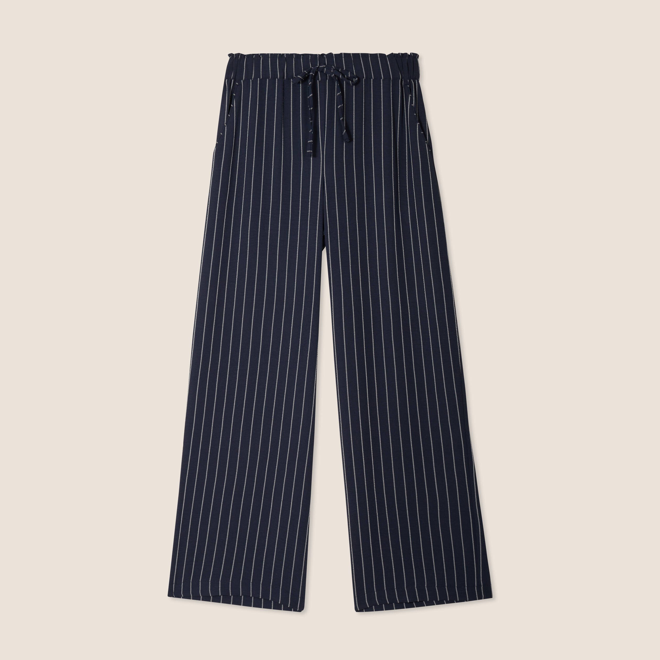 Pantalon large taille haute bleu fonc&eacute; femme