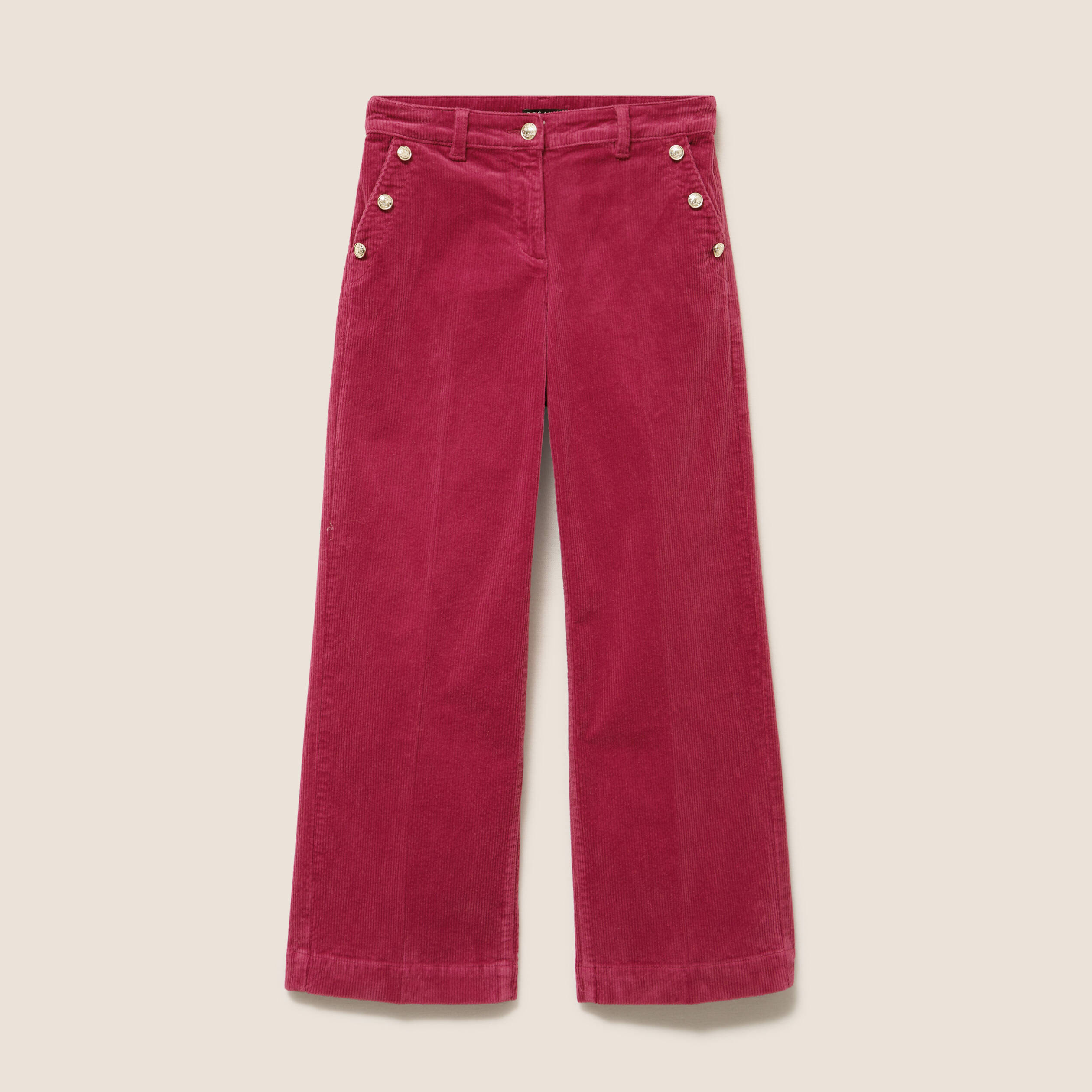 Pantalon large velours c&ocirc;tel&eacute; rouge fonc&eacute; femme