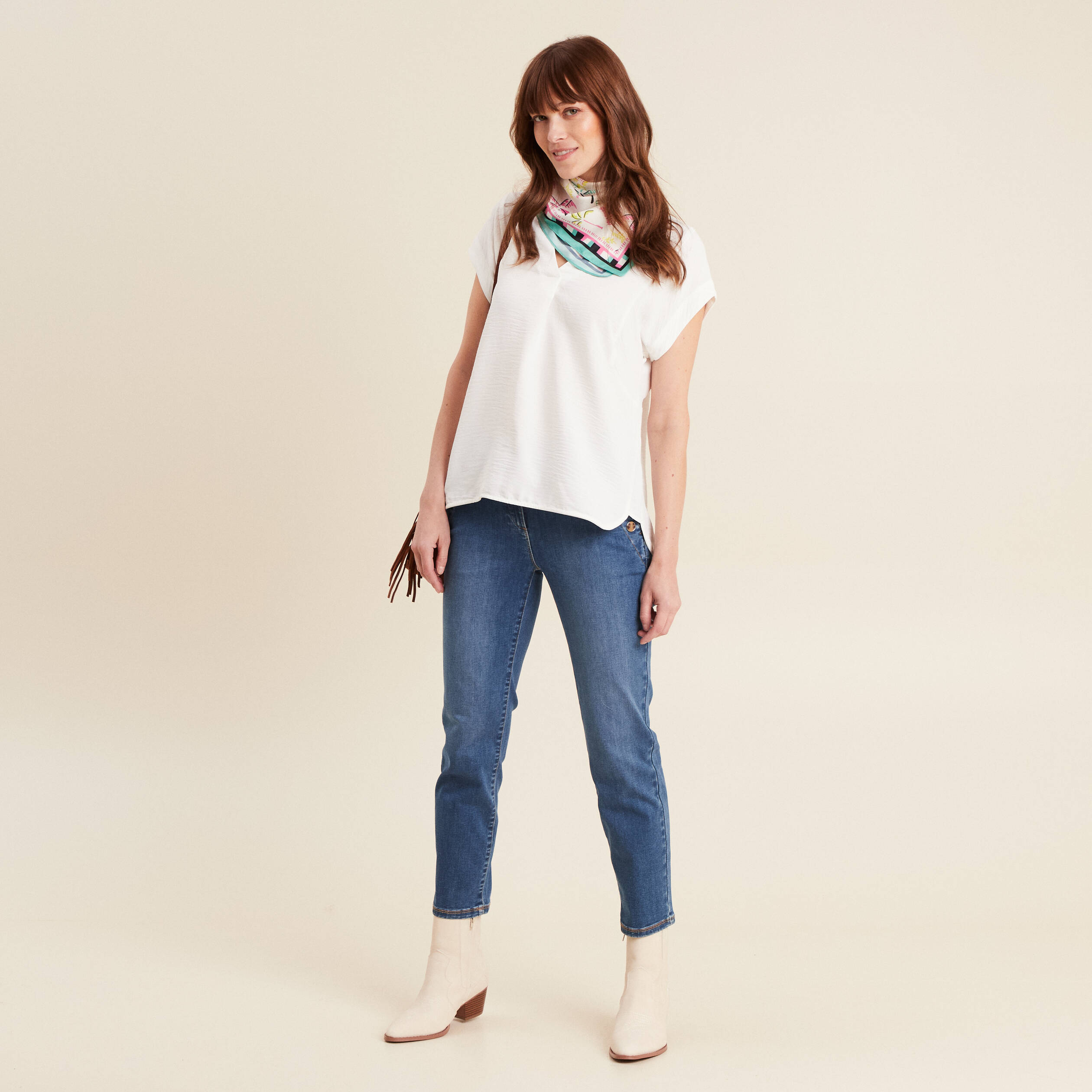 jean droit 78eme a pont denim stone femme Jean droit 7/8ème à pont denim stone femme