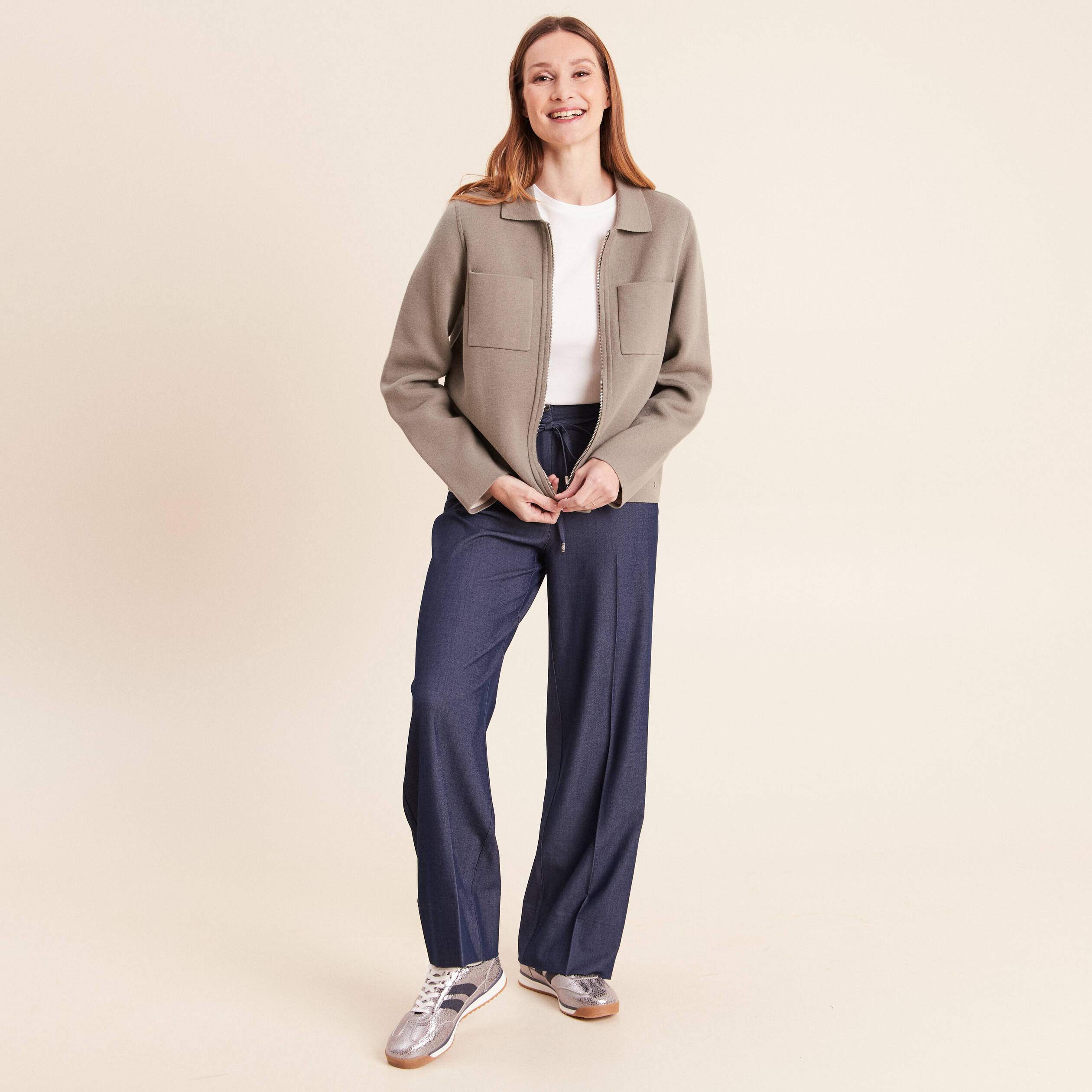 Gilet r&eacute;versible manches longues vert femme