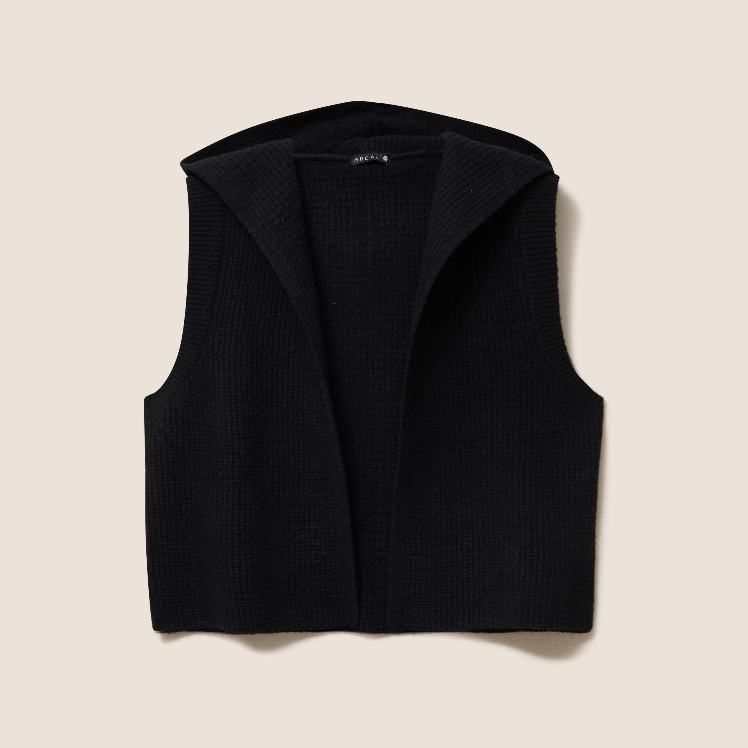 Veste sans manches &agrave; capuche noir femme