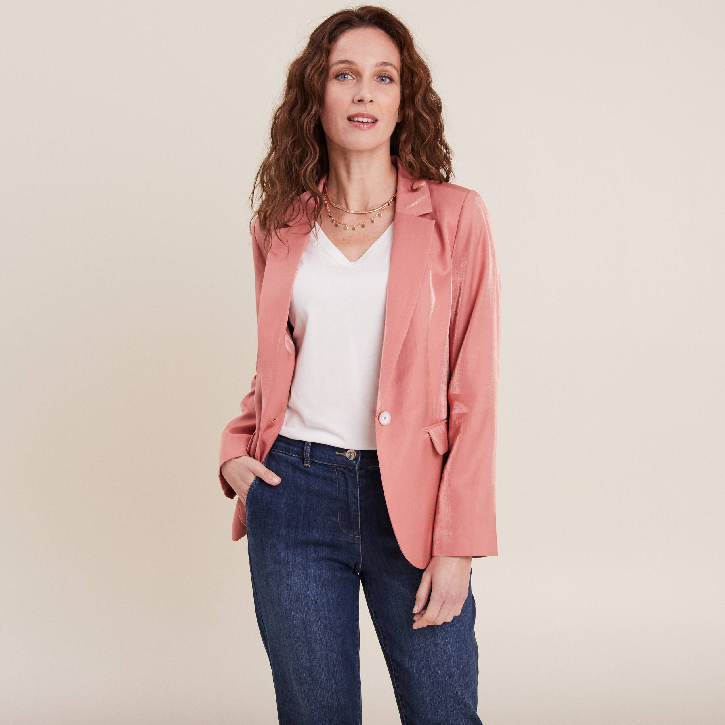 veste tailleur irise terracotta femme Veste tailleur irisé terracotta femme
