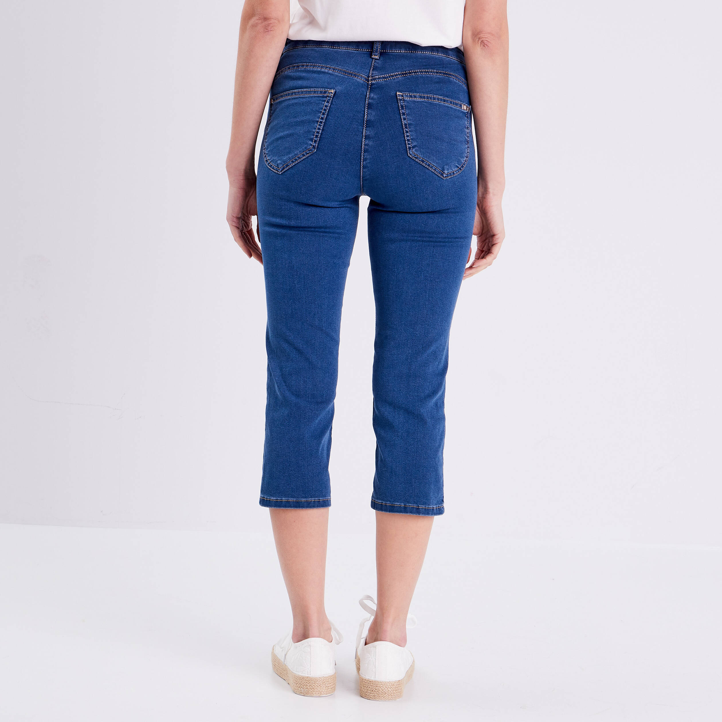 Pantacourt magique Le L&eacute;ger coupe droite denim double stone femme