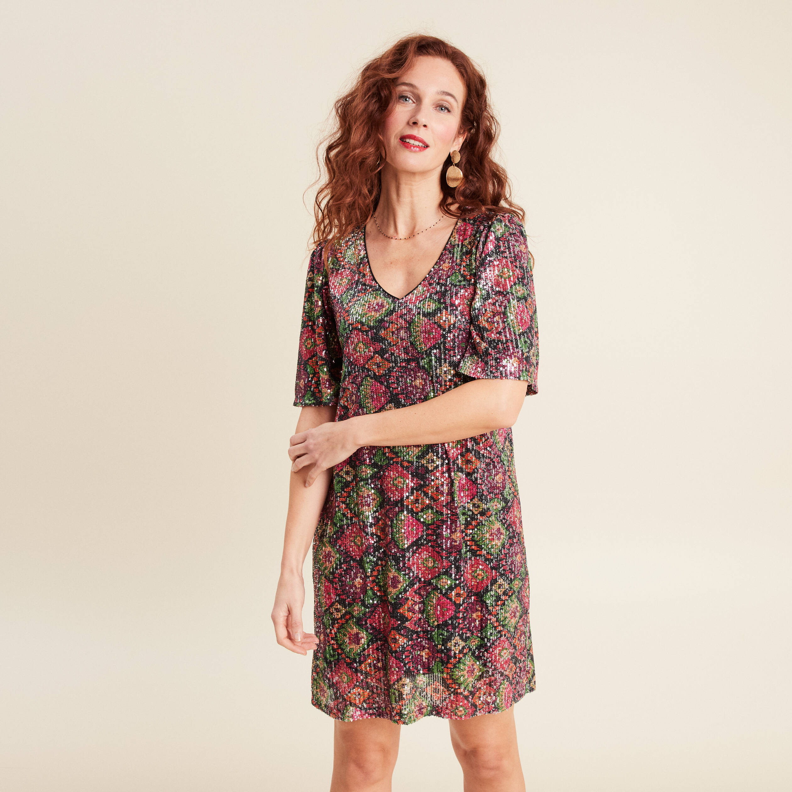 Robe évasée sequins multicolore femme