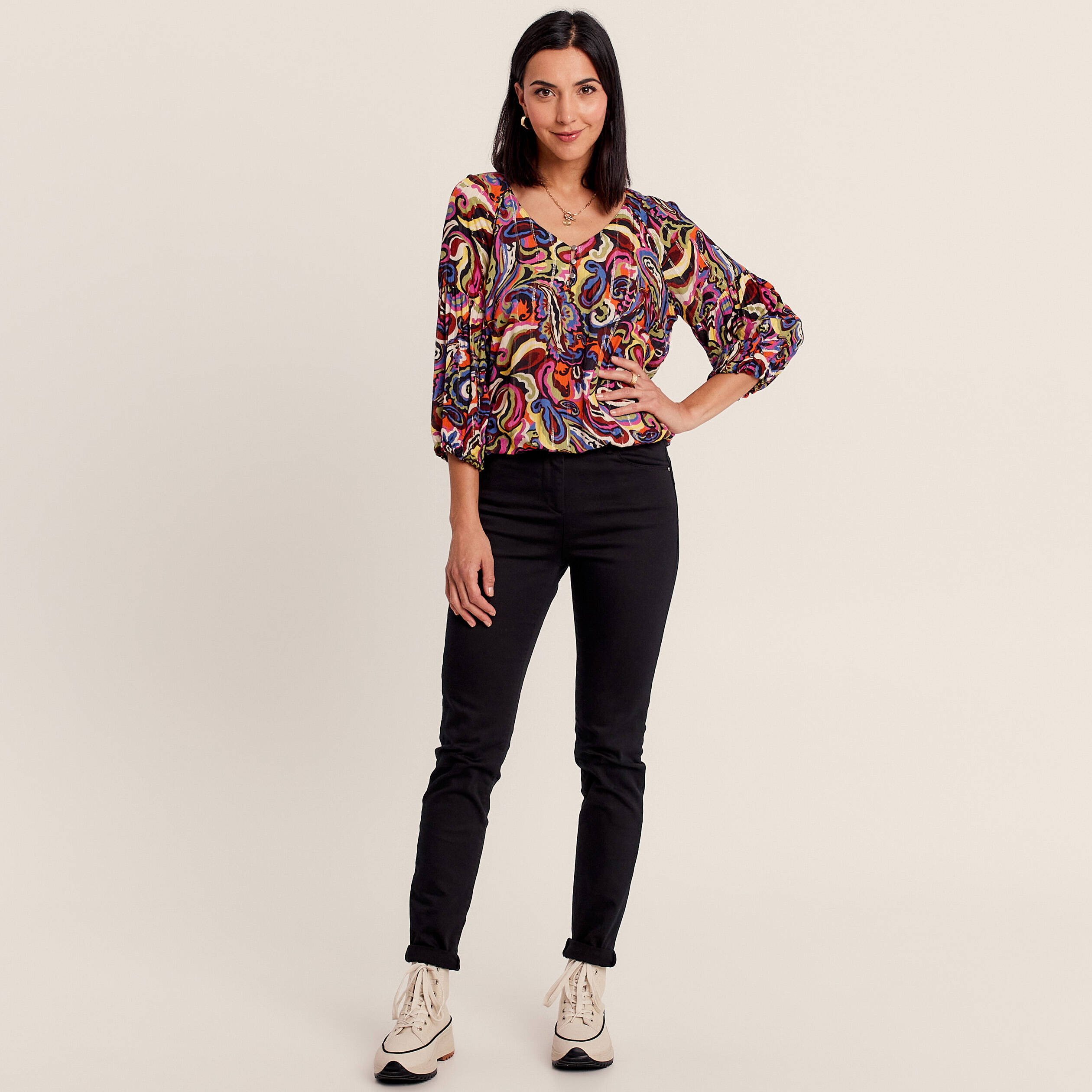 Blouse manches 3/4 multicolore femme