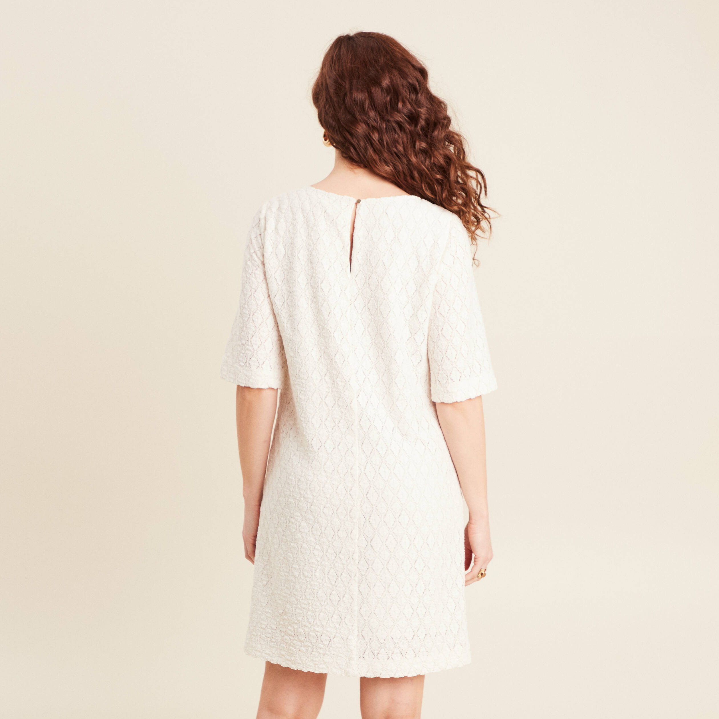 Robe droite dentelle ecru femme
