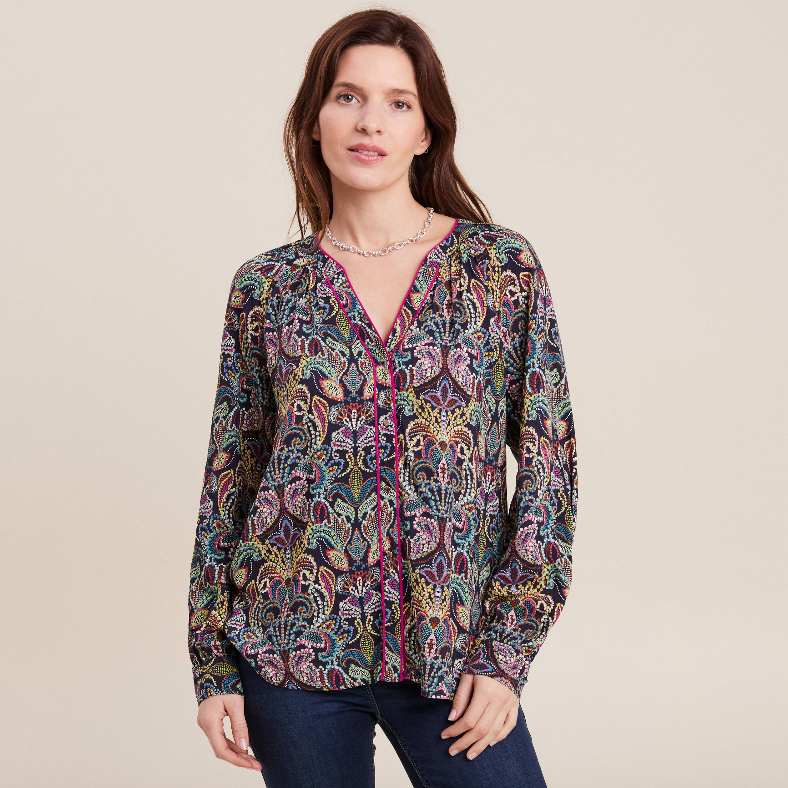 Blouse manches longues multicolore femme