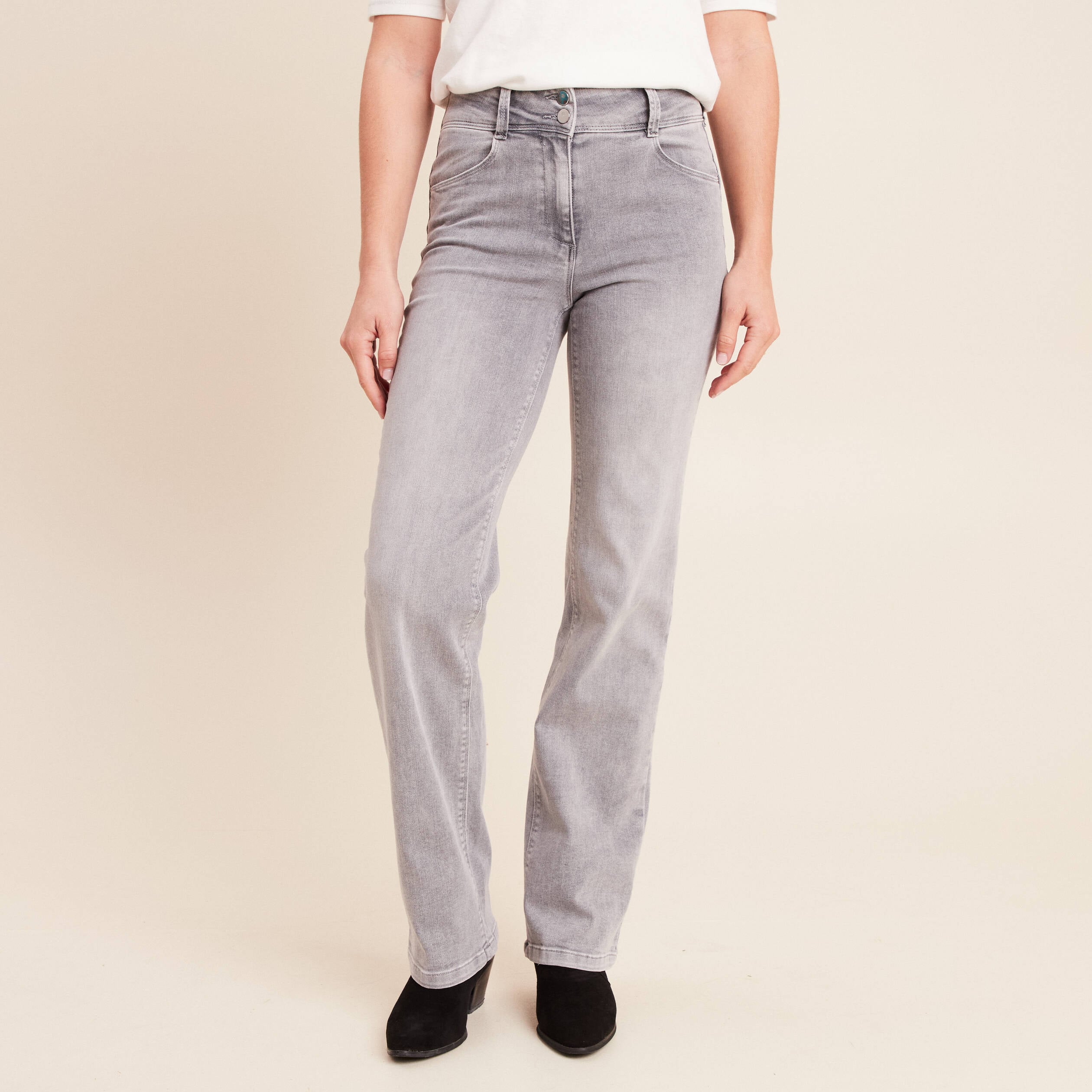 Jean taille haute denim gris clair femme