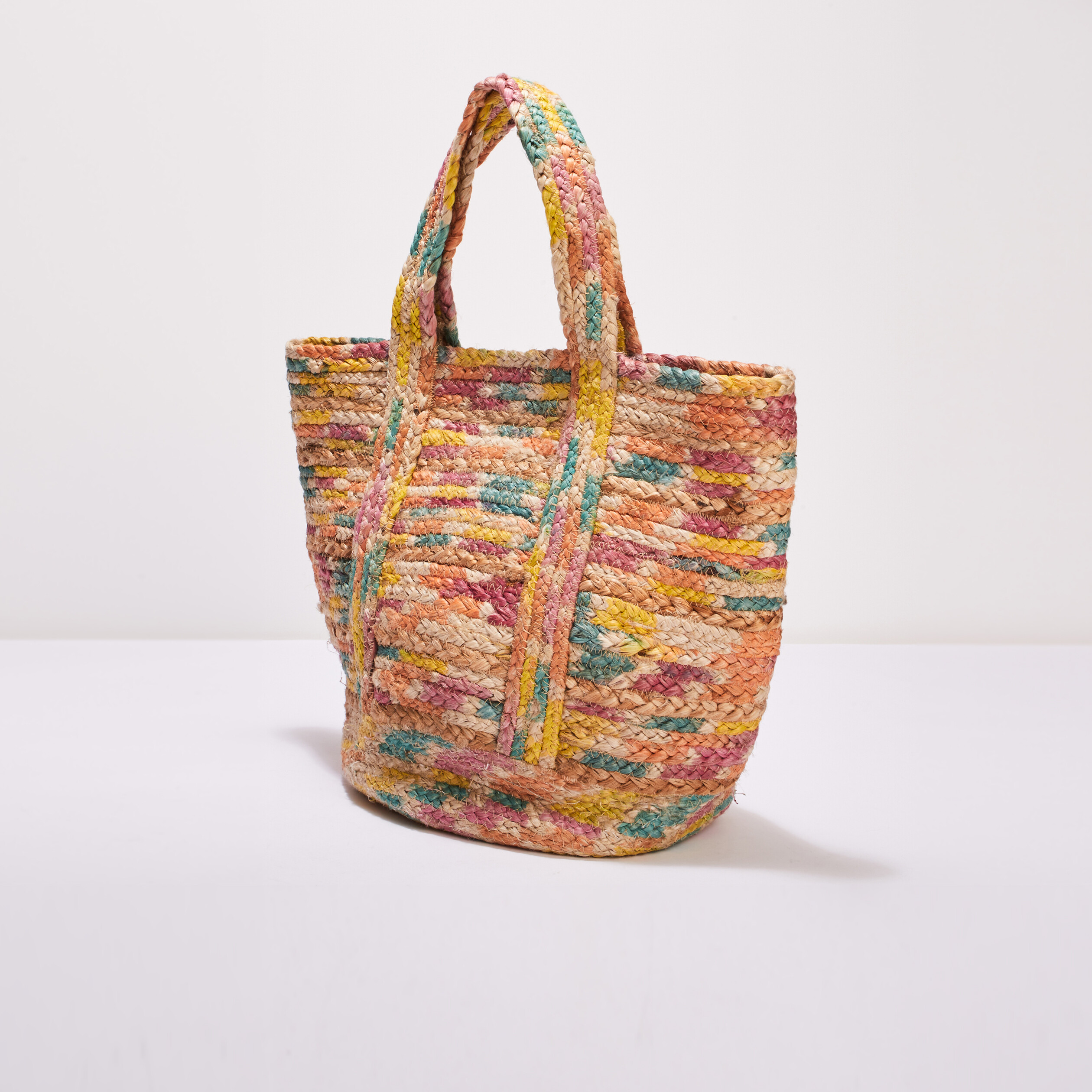 Sac cabas en paille multicolore femme