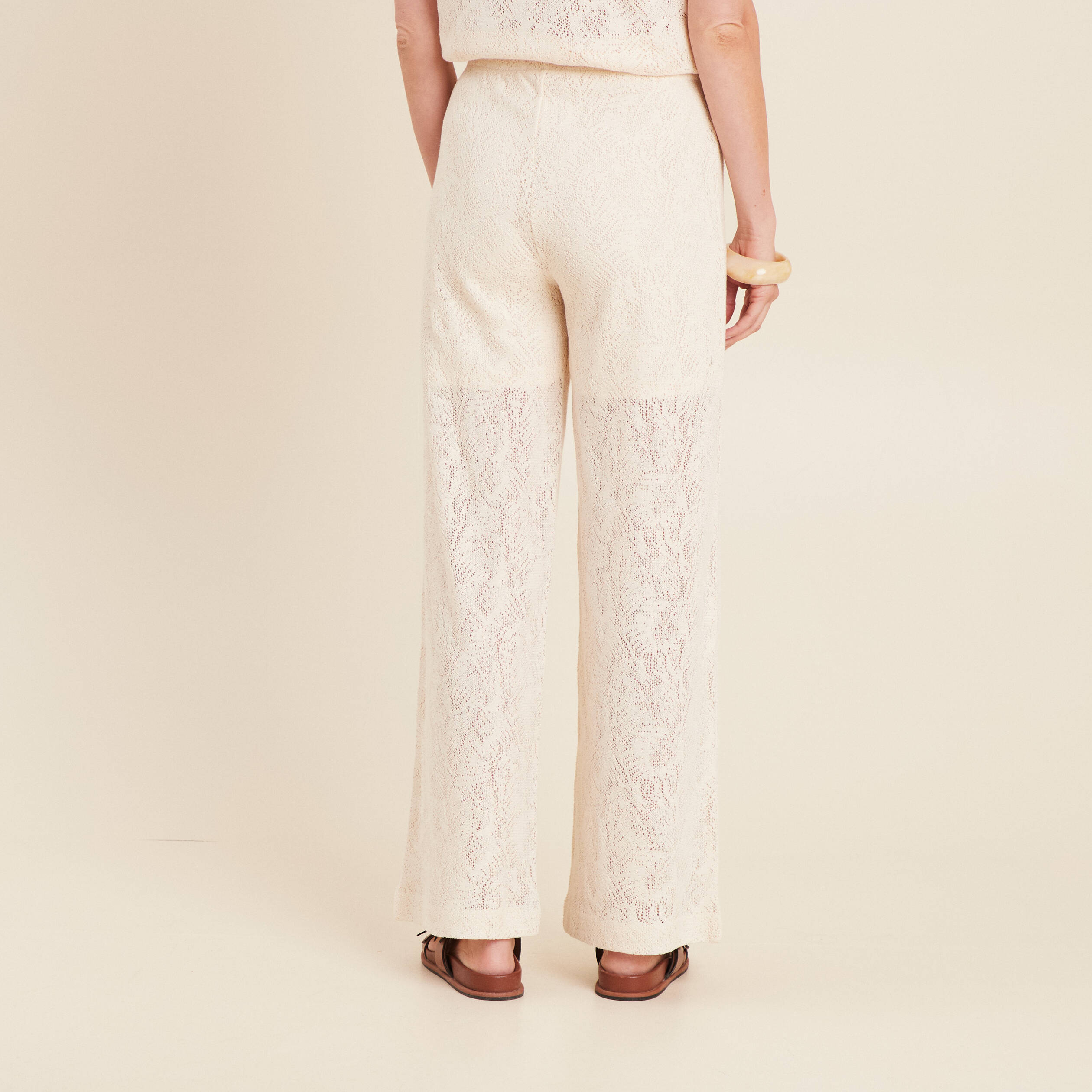 pantalon large taille basculee ecru femme Pantalon large taille basculée ecru femme