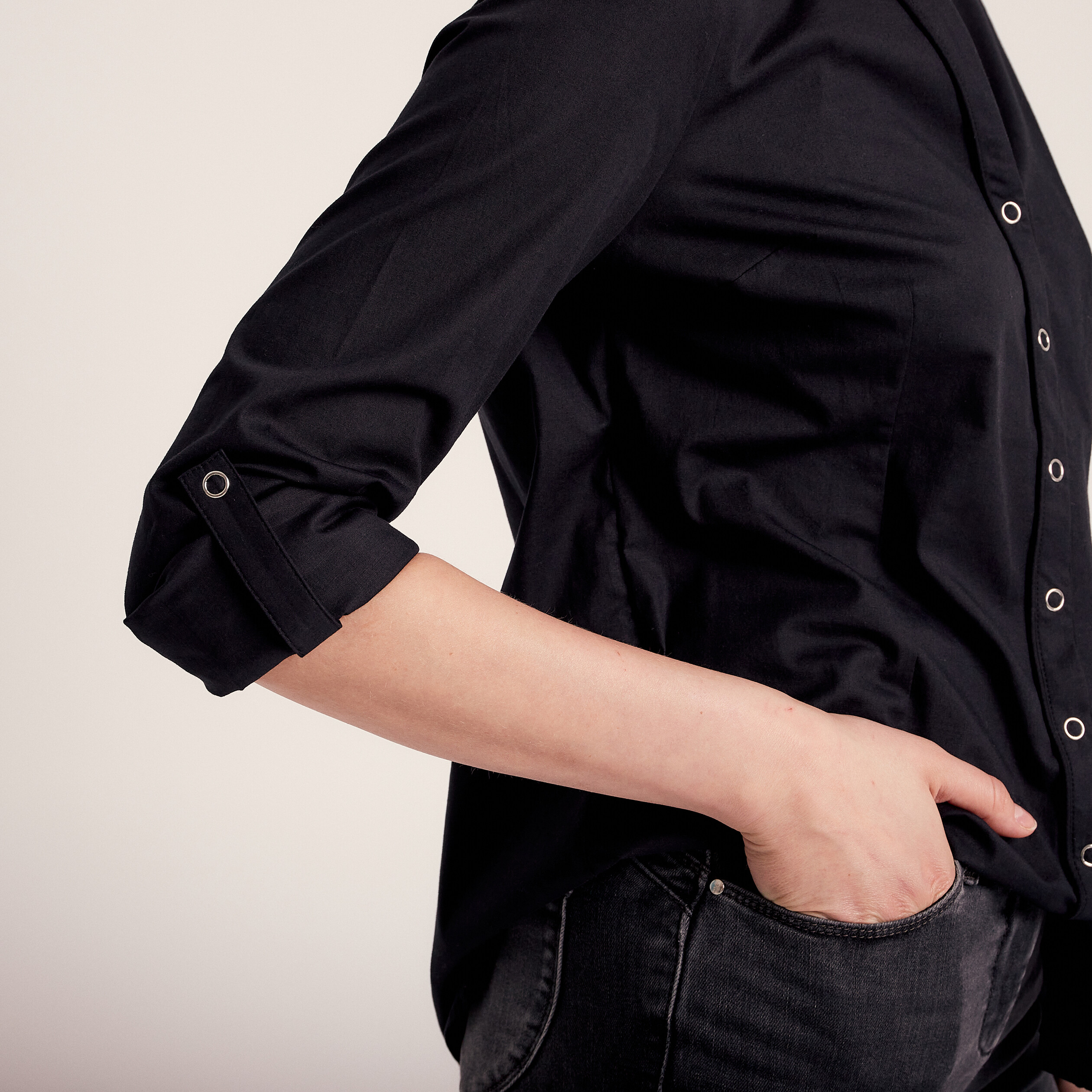 Chemise manches longues noir femme