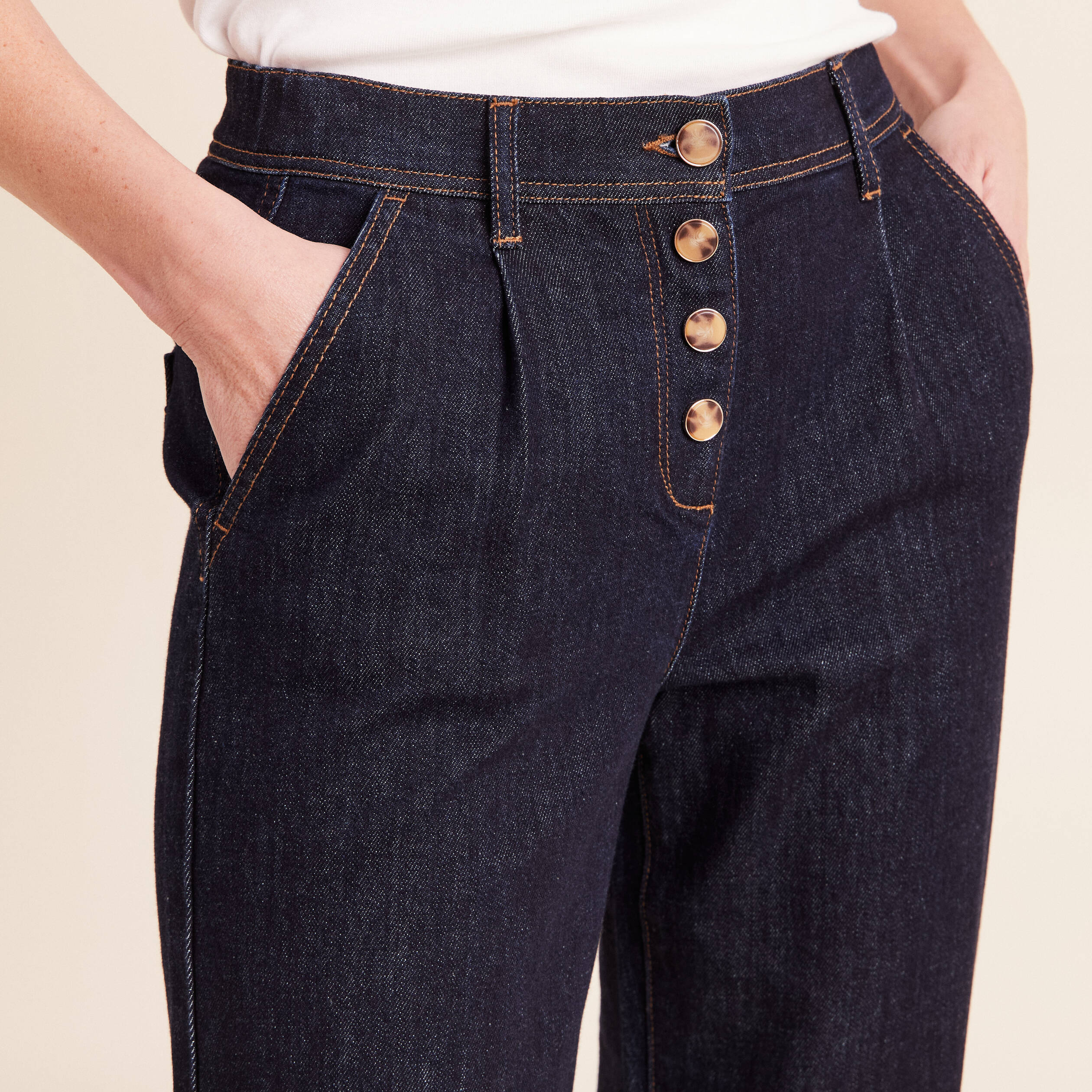 Jean coupe barrel 7/8&egrave;me denim brut femme