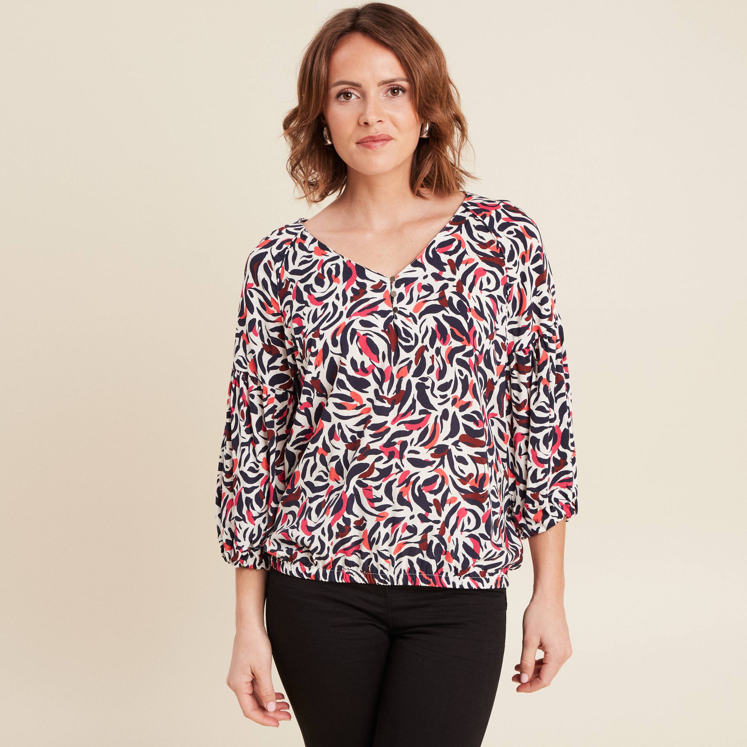 blouse manches 34 rose femme Blouse manches 3/4 rose femme
