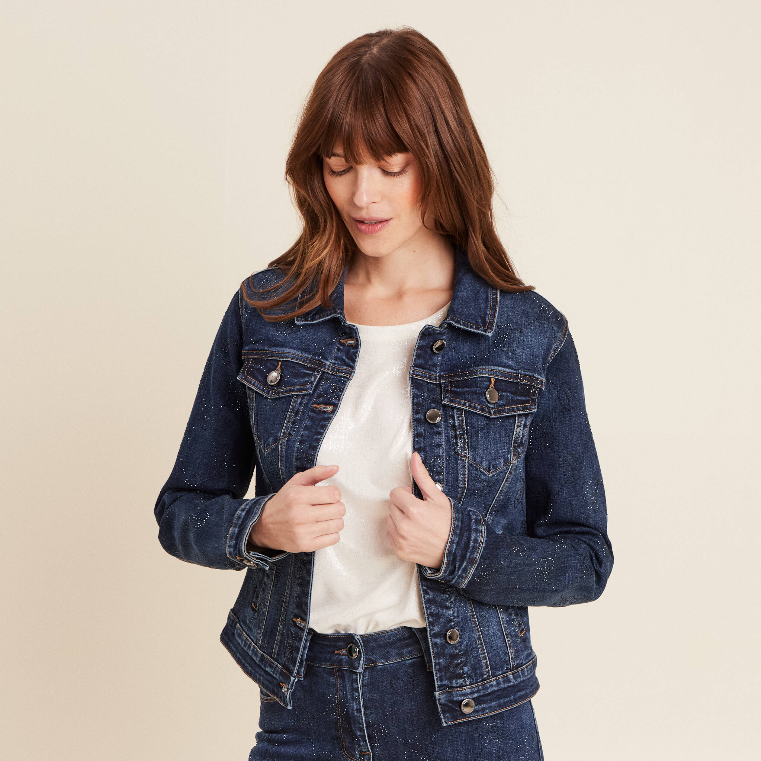 veste en jeans strass denim stone femme Veste en jeans strass denim stone femme