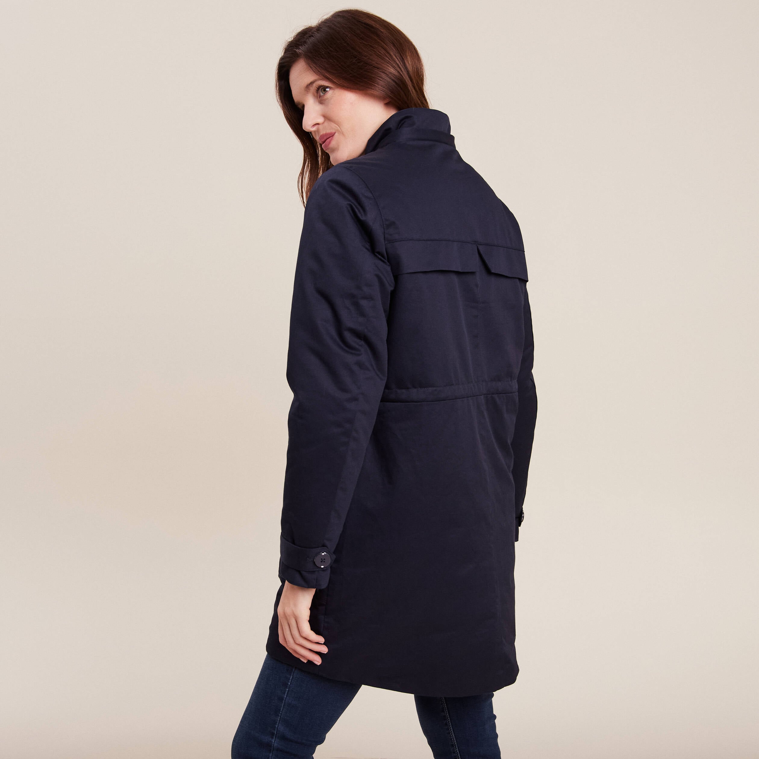 Parka cintr&eacute;e capuche fourrure bleu fonc&eacute; femme
