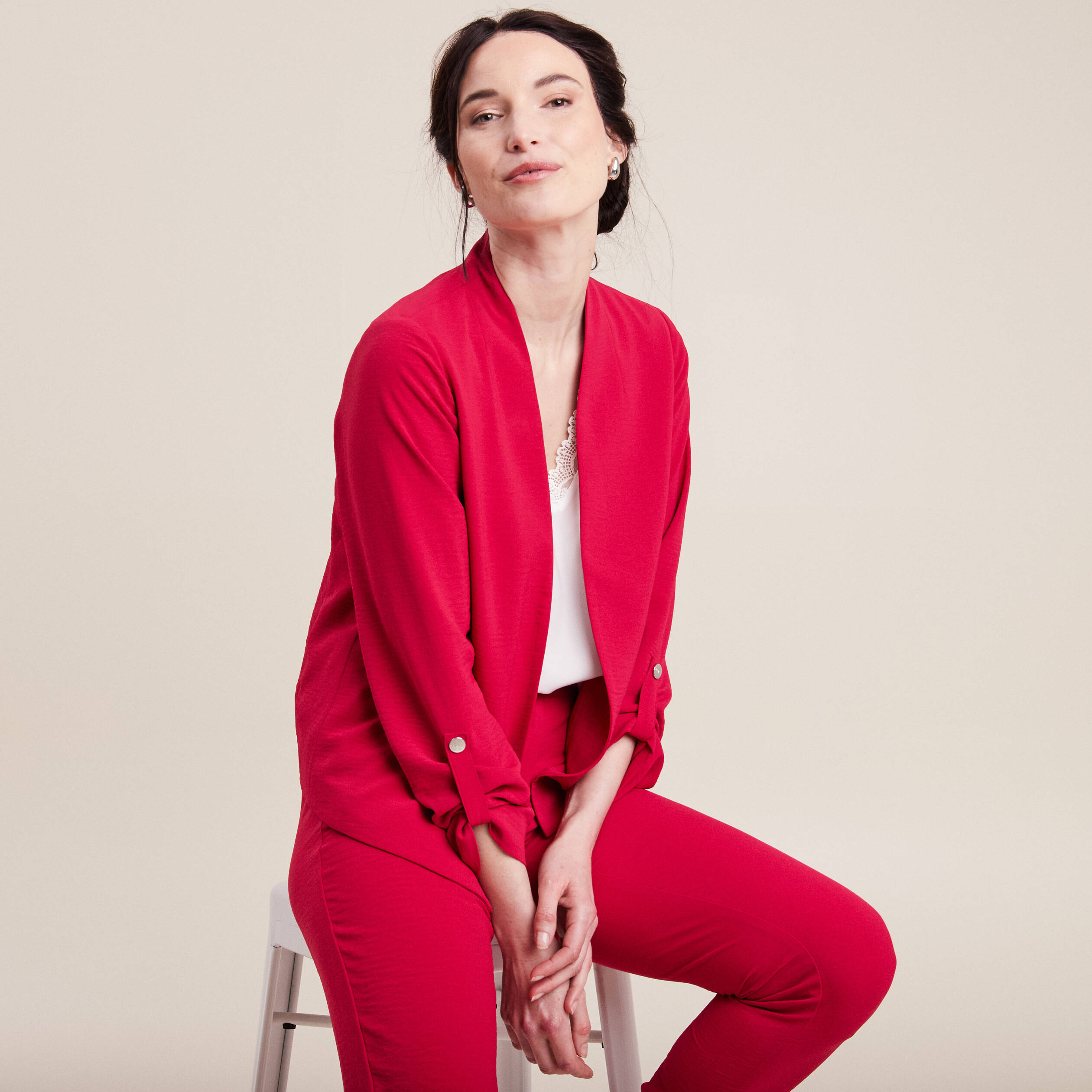 veste droite fluide rose cerise femme Veste droite fluide rose cerise femme