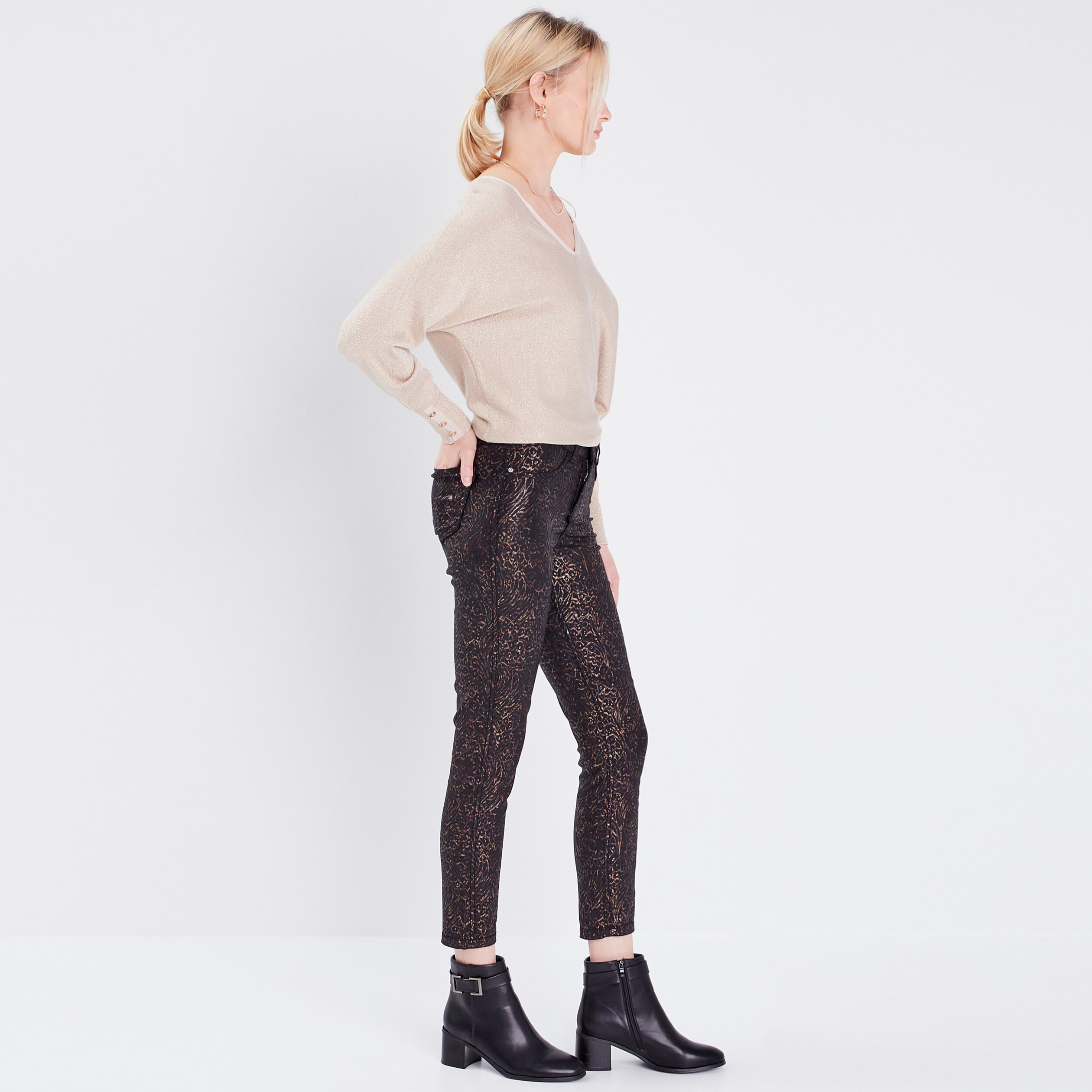 pantalon ajuste reversible noir femme Pantalon ajusté réversible noir femme