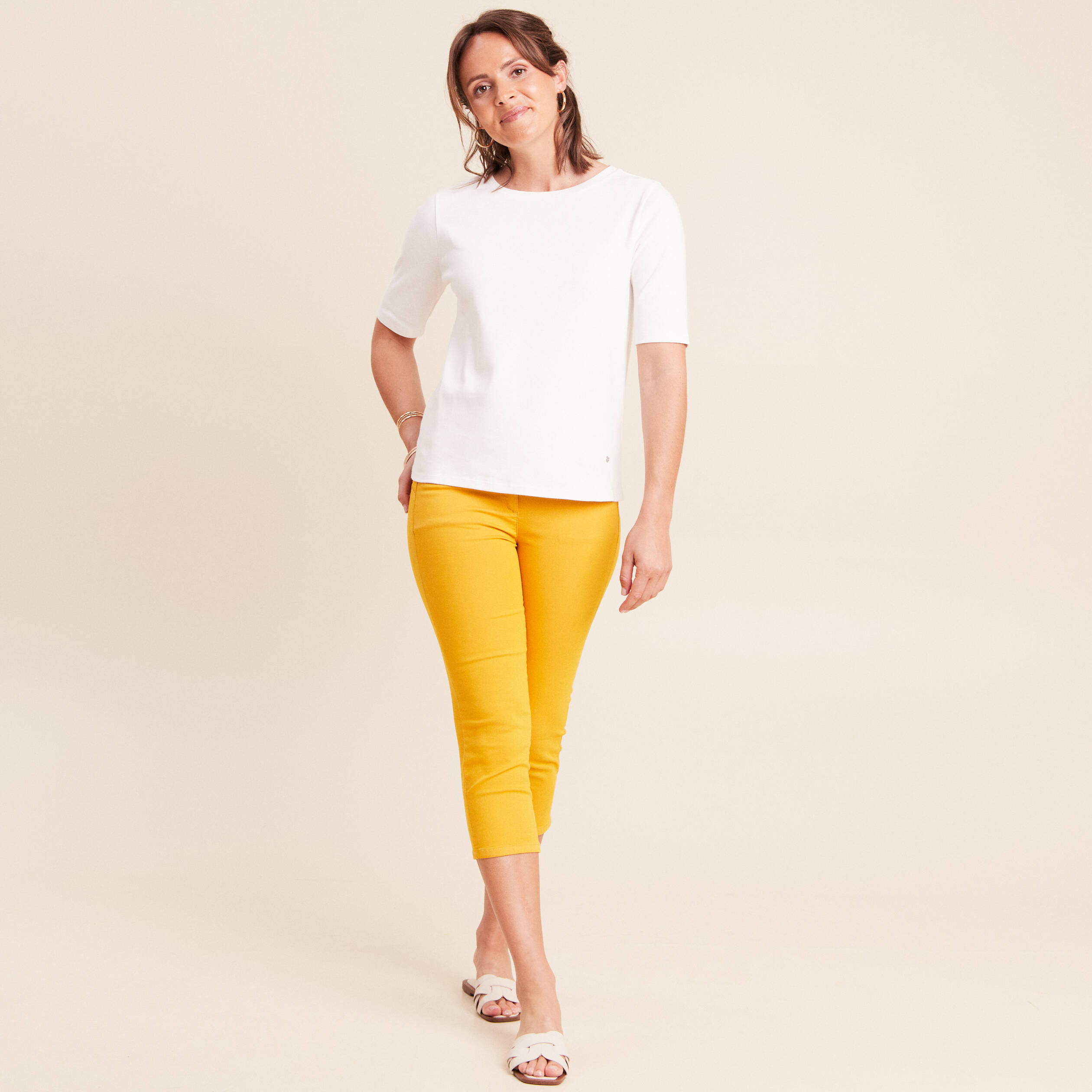 Pantacourt magique Le L&eacute;ger coupe droite jaune femme