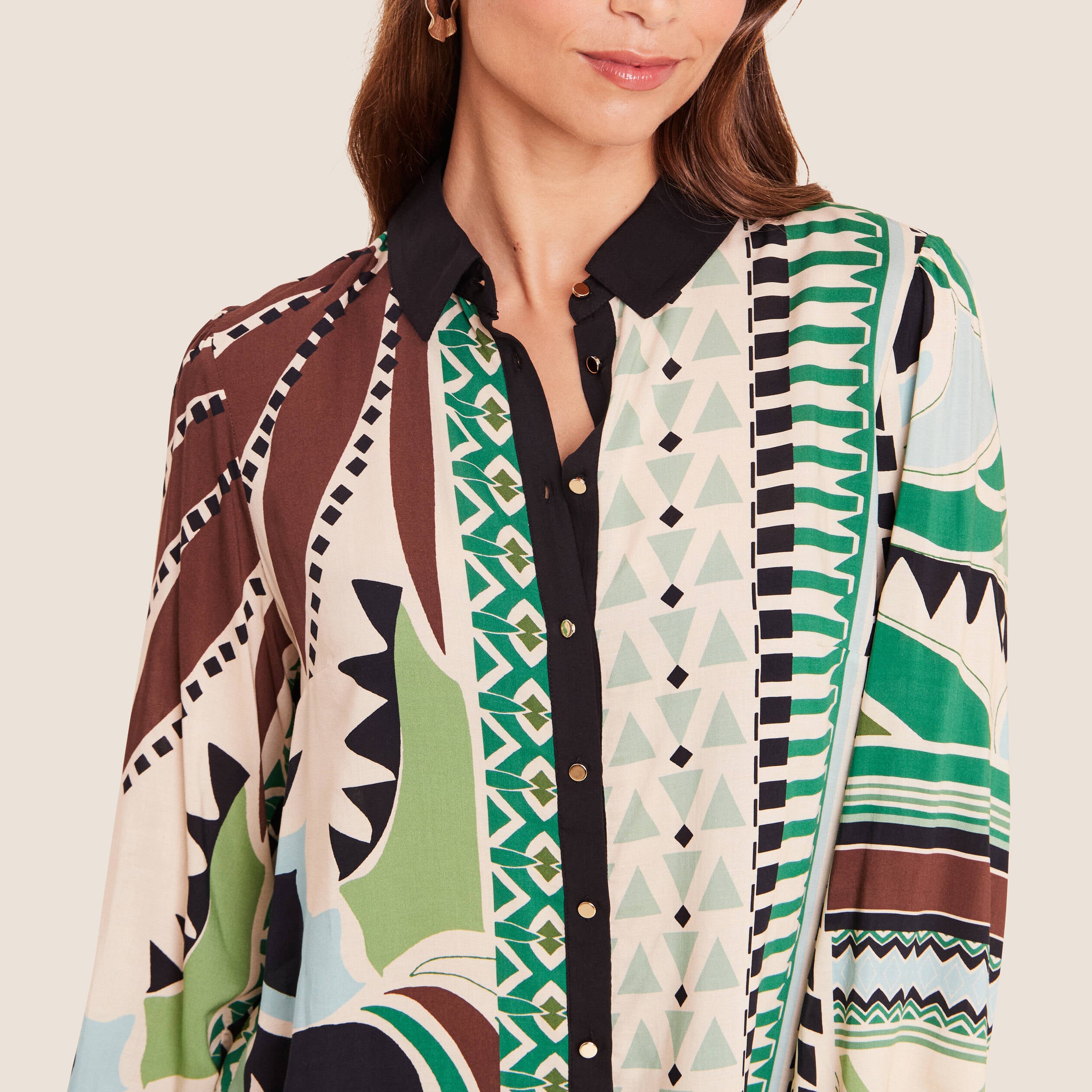 Chemise fluide manches longues vert femme