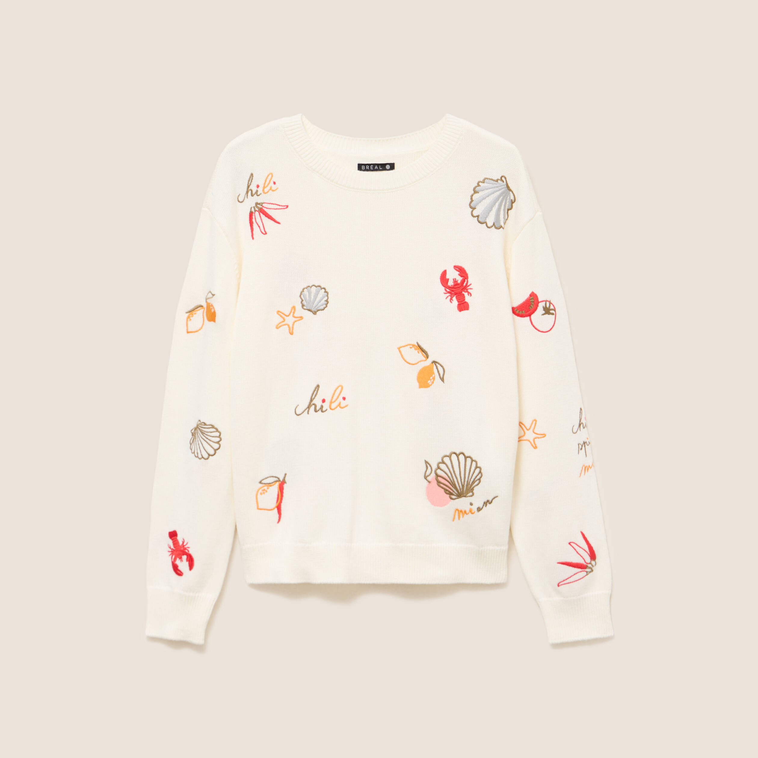 Pull col rond manches longues rouge femme