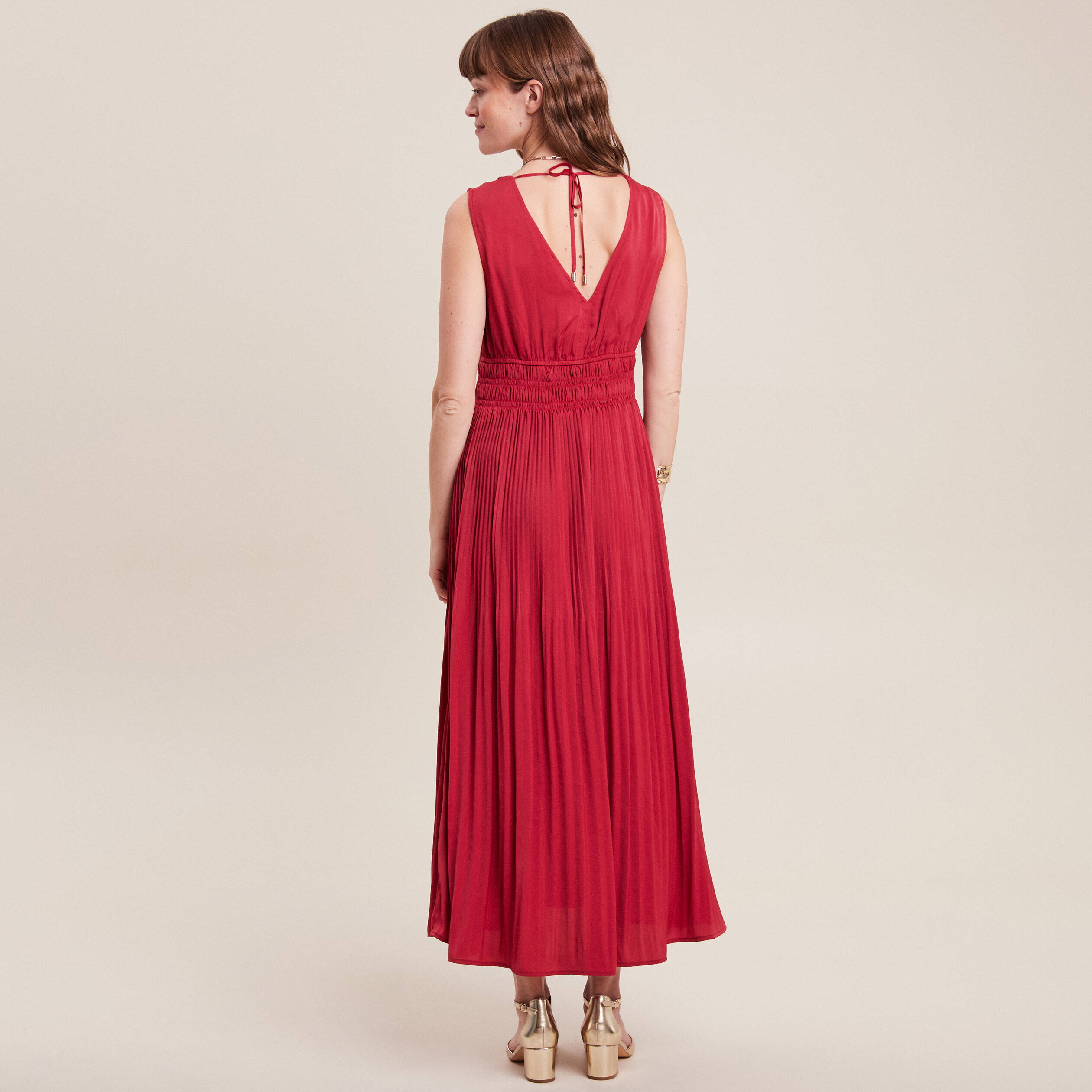 Robe longue empire satin bordeaux femme