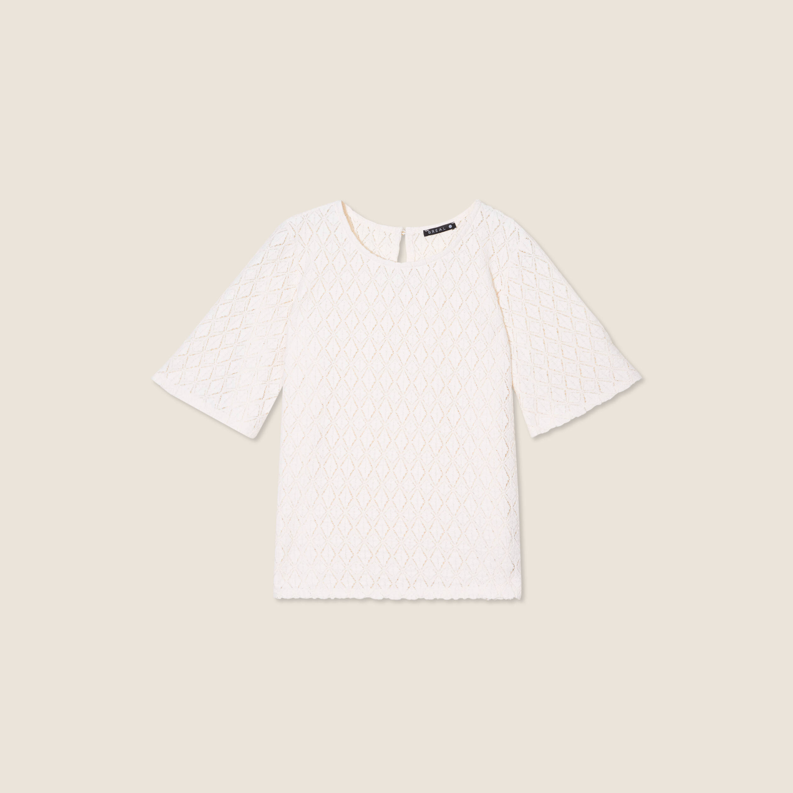 blouse manches courtes ajouree ecru femme Blouse manches courtes ajourée ecru femme