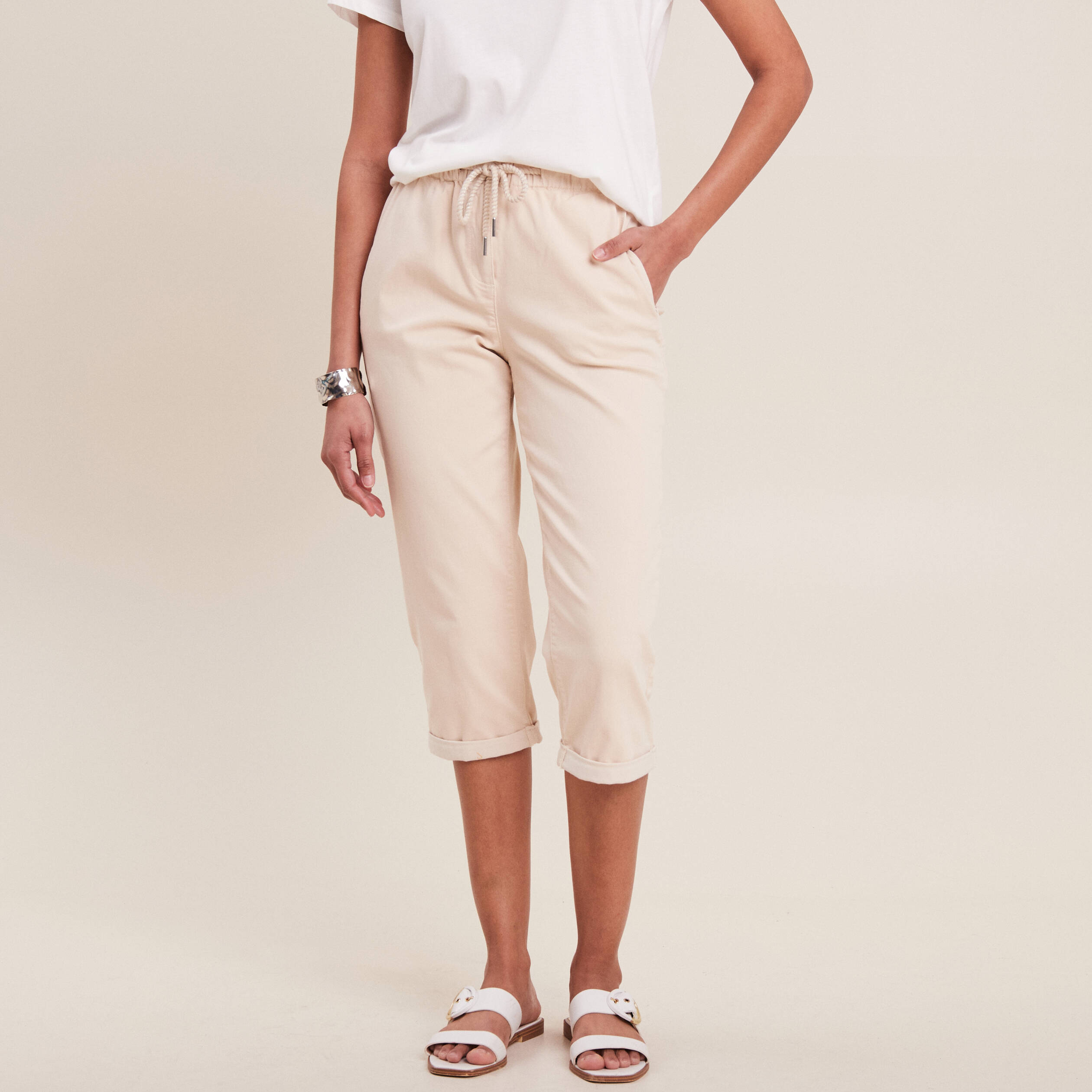 pantacourt large taille haute ivoire femme Pantacourt large taille haute ivoire femme