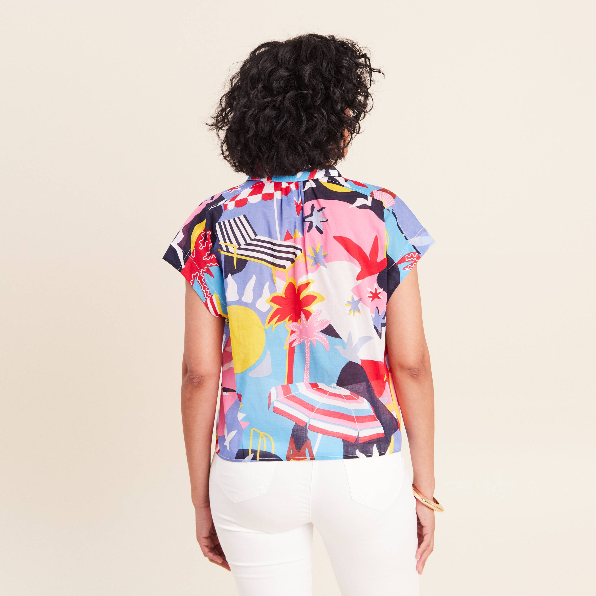 Chemise ample courte &agrave; manches courtes multicolore femme