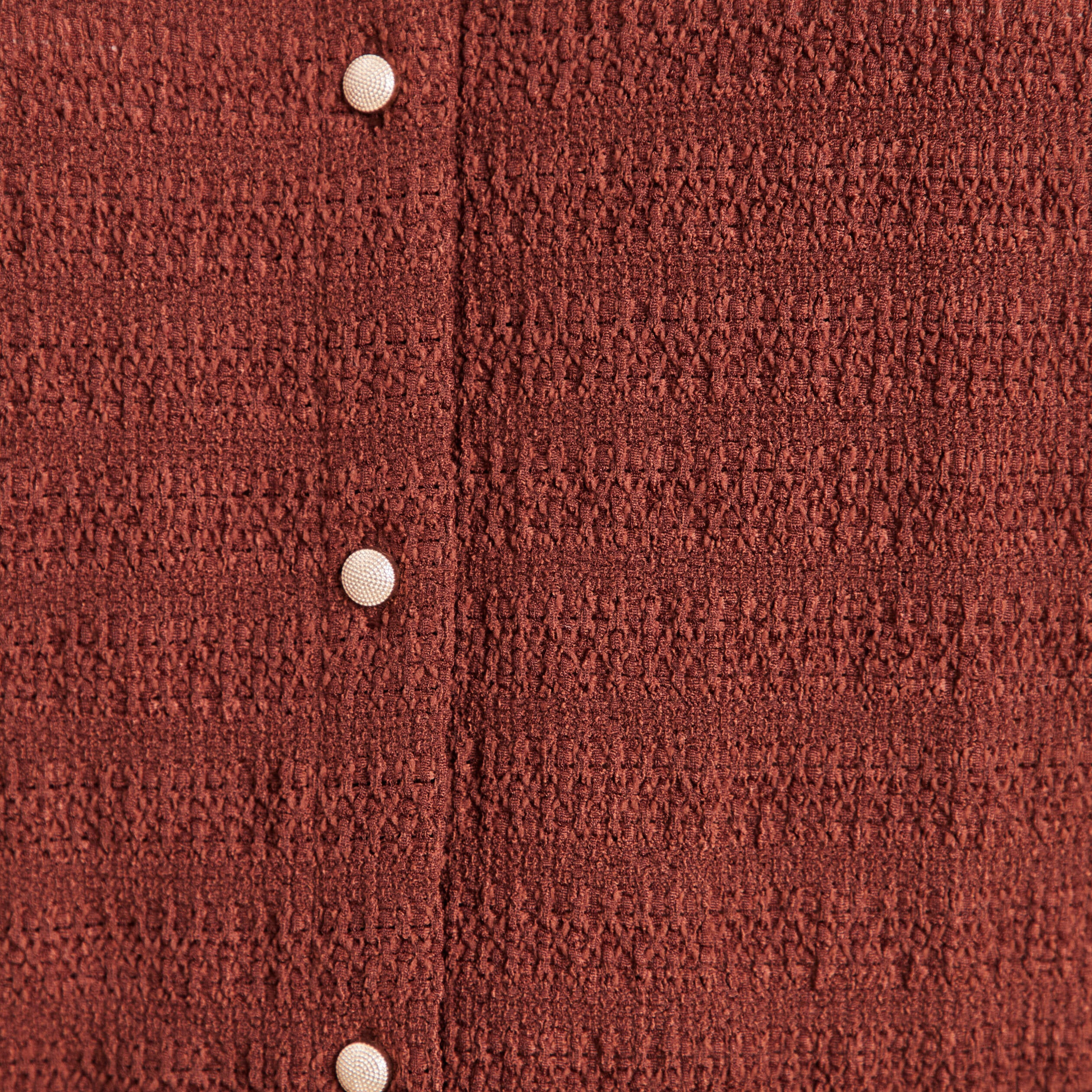 T-shirt manches longues aspect dentelle marron femme