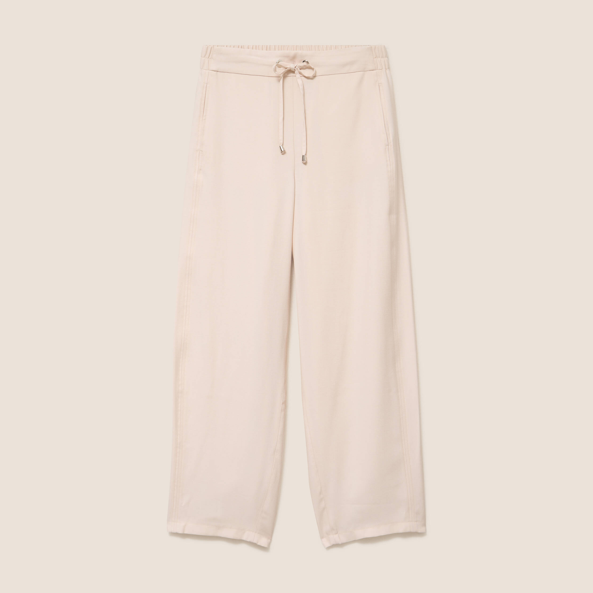 Pantalon large taille haute creme femme