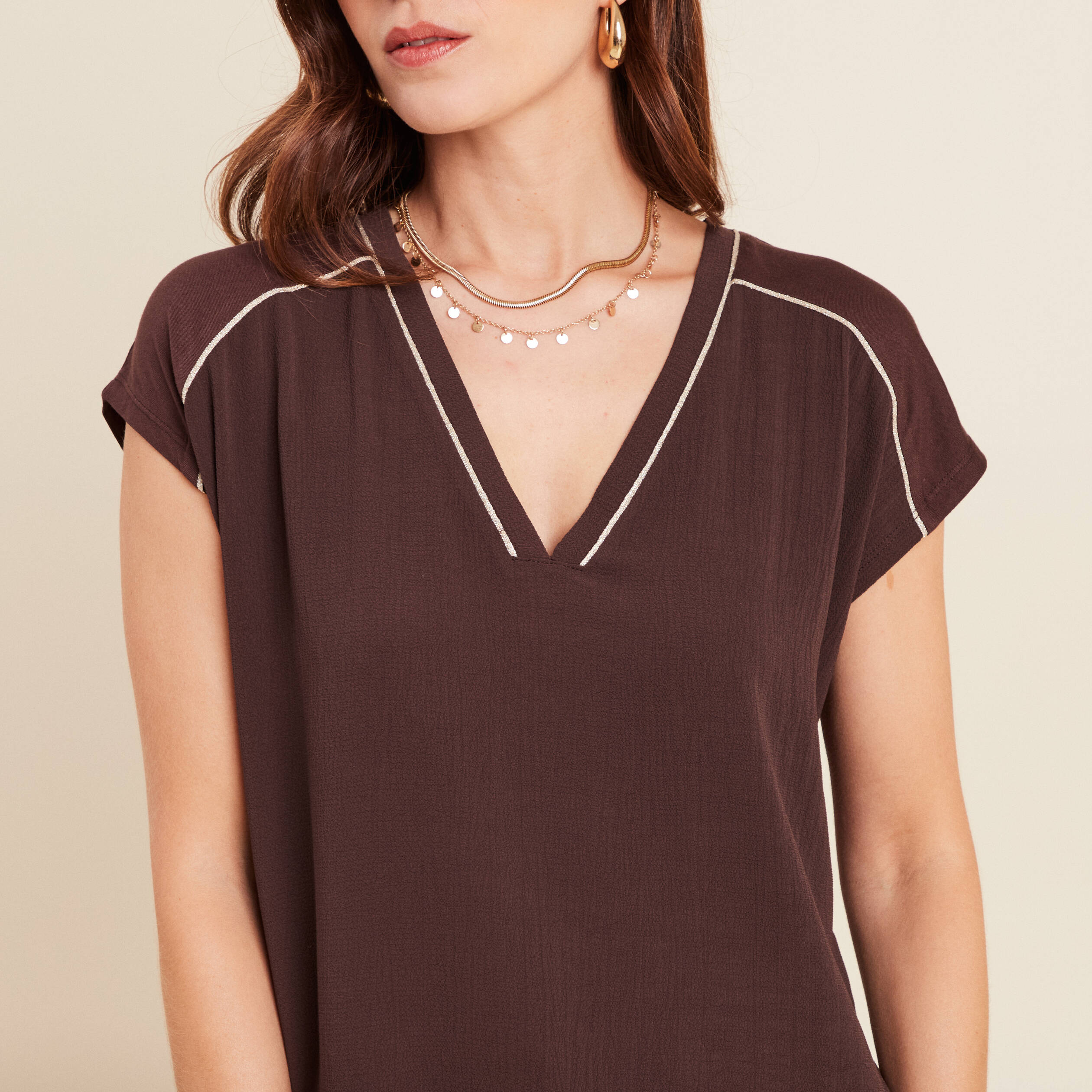 T-shirt manches courtes marron femme