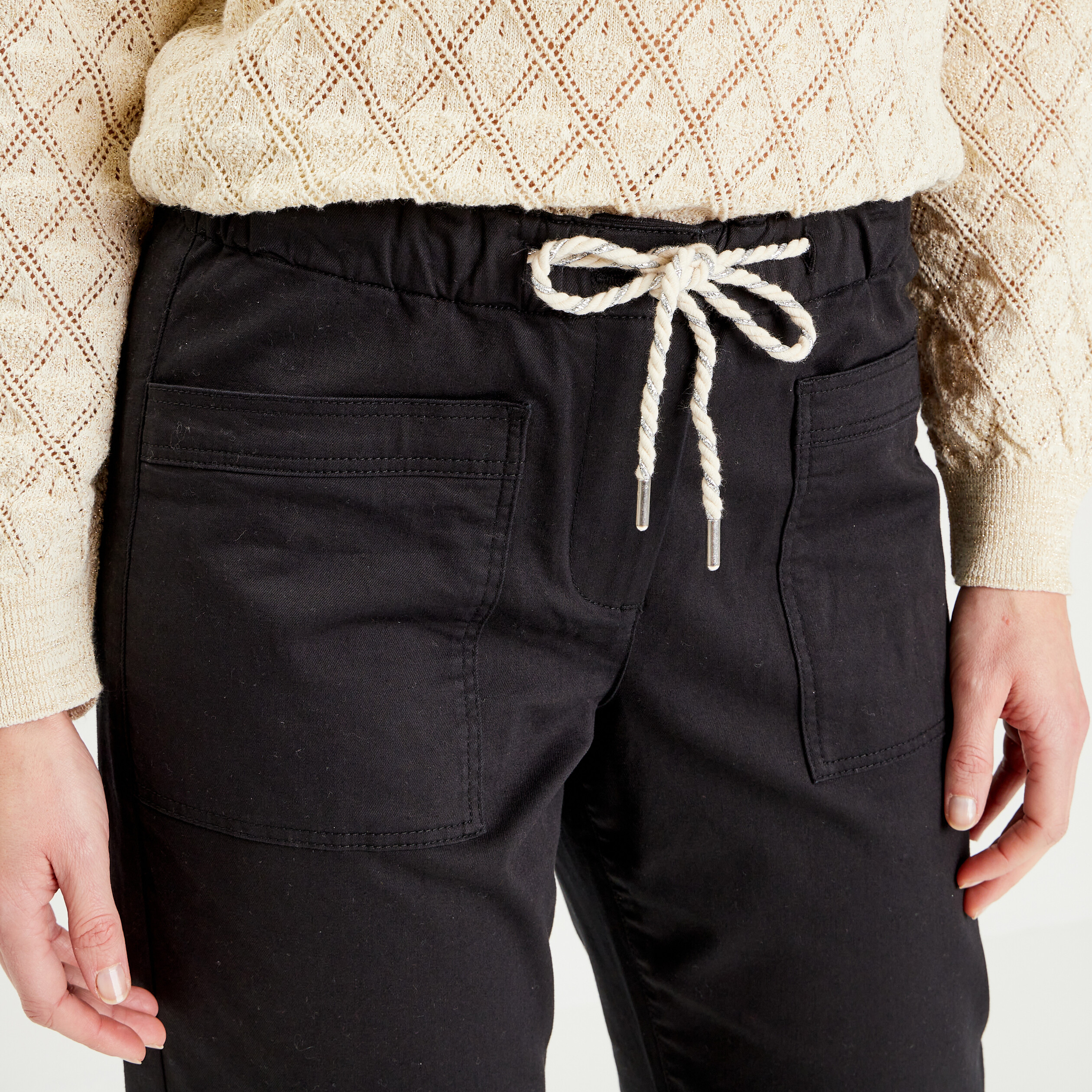 Pantalon flou à coulisse noir femme